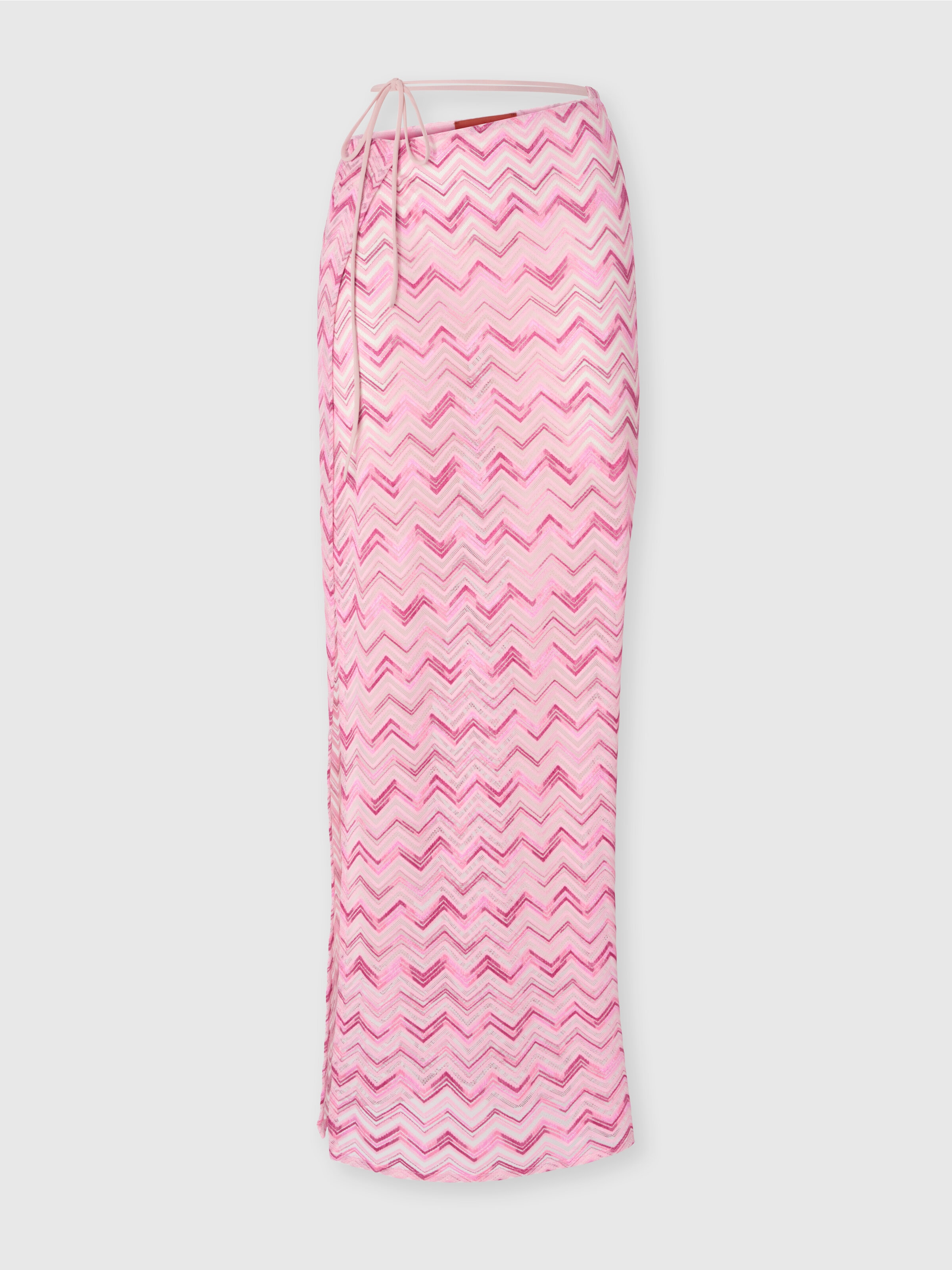 Gonna lunga in tulle misto viscosa con zig zag fiammato, Bianco &  Rosa - 0