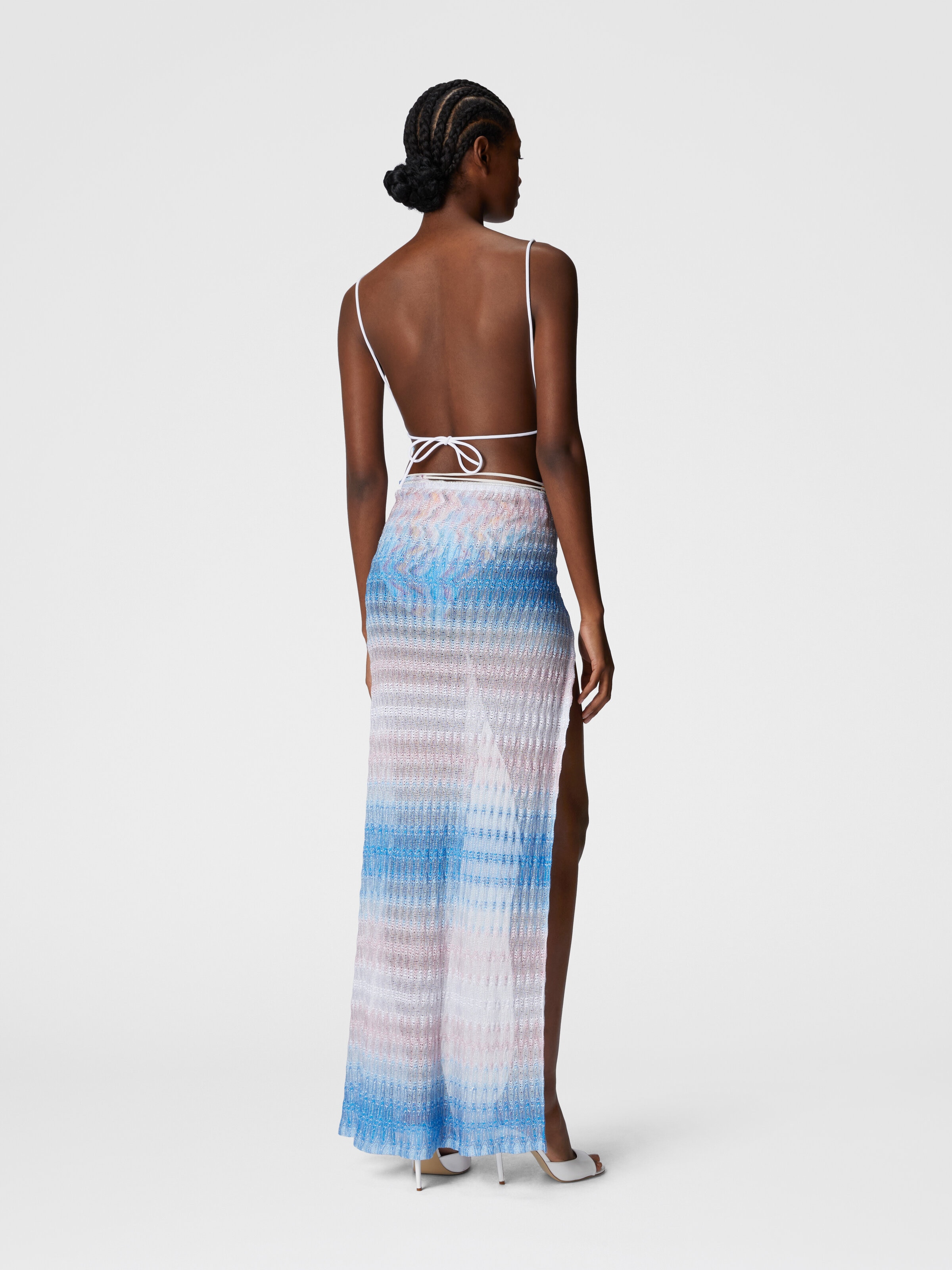 Long pareo skirt in dégradé lace, Blue & Pink   - 2