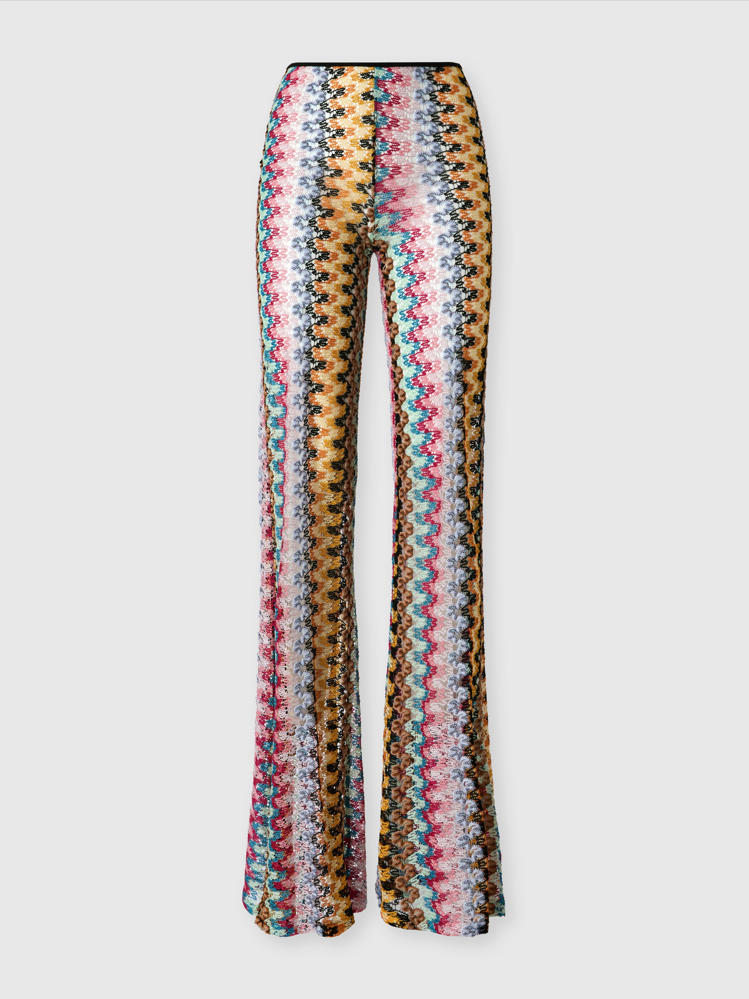 Low-rise flared trousers in lamé viscose lace, Multicoloured  - 0