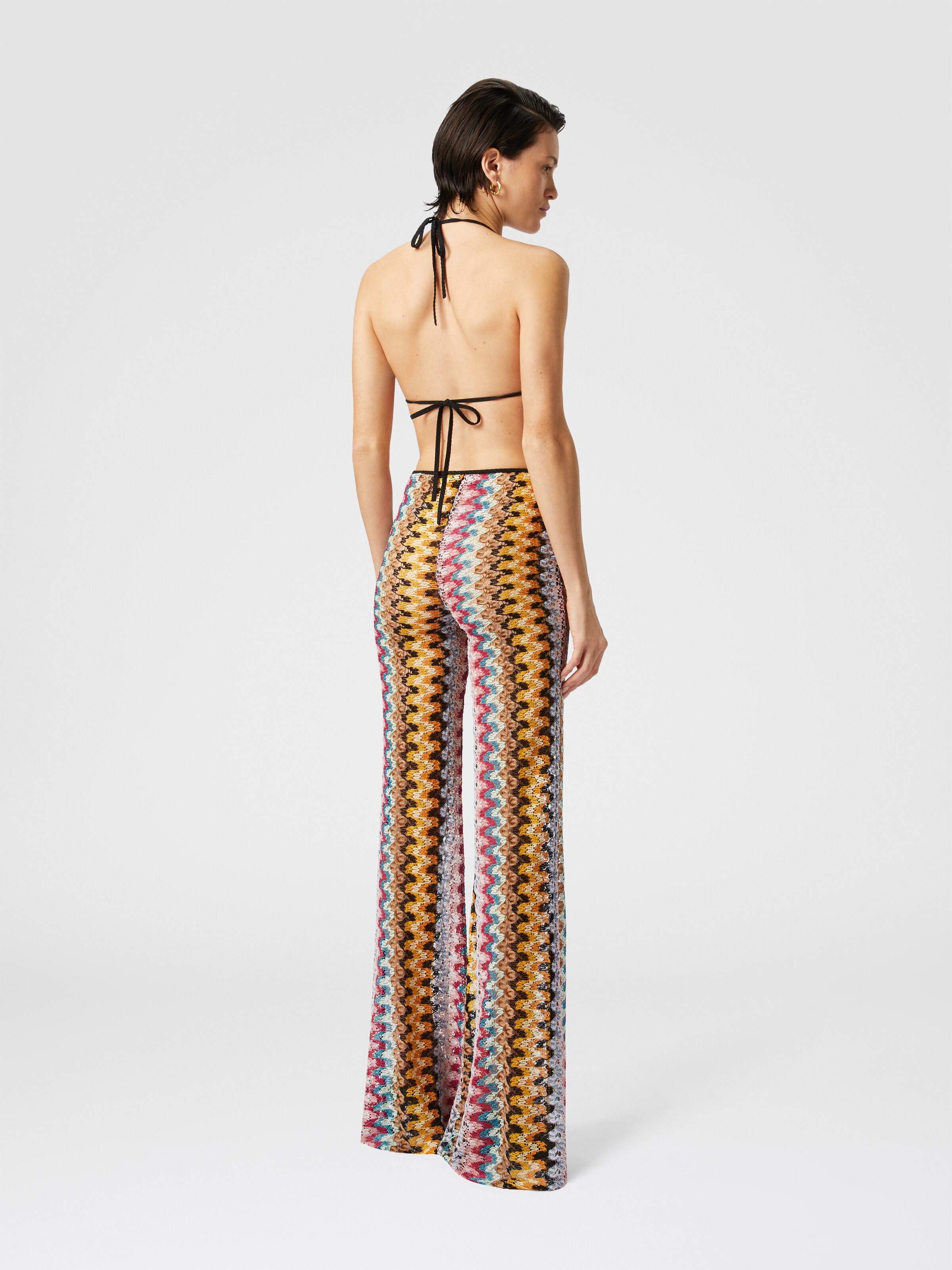 Low-rise flared trousers in lamé viscose lace, Multicoloured  - 2