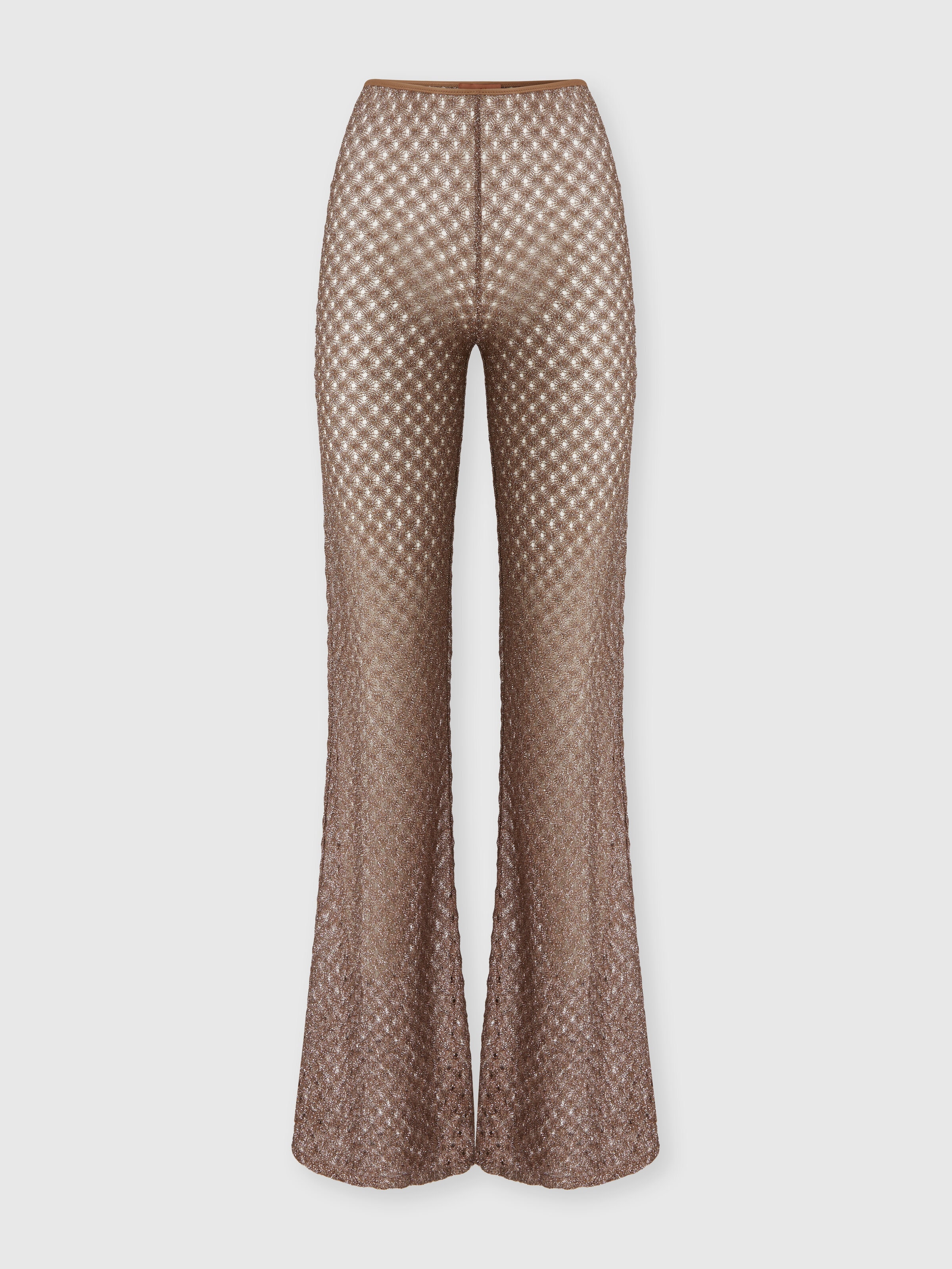 Cover-up trousers in lamé viscose with spiderweb pattern, Brown - 0