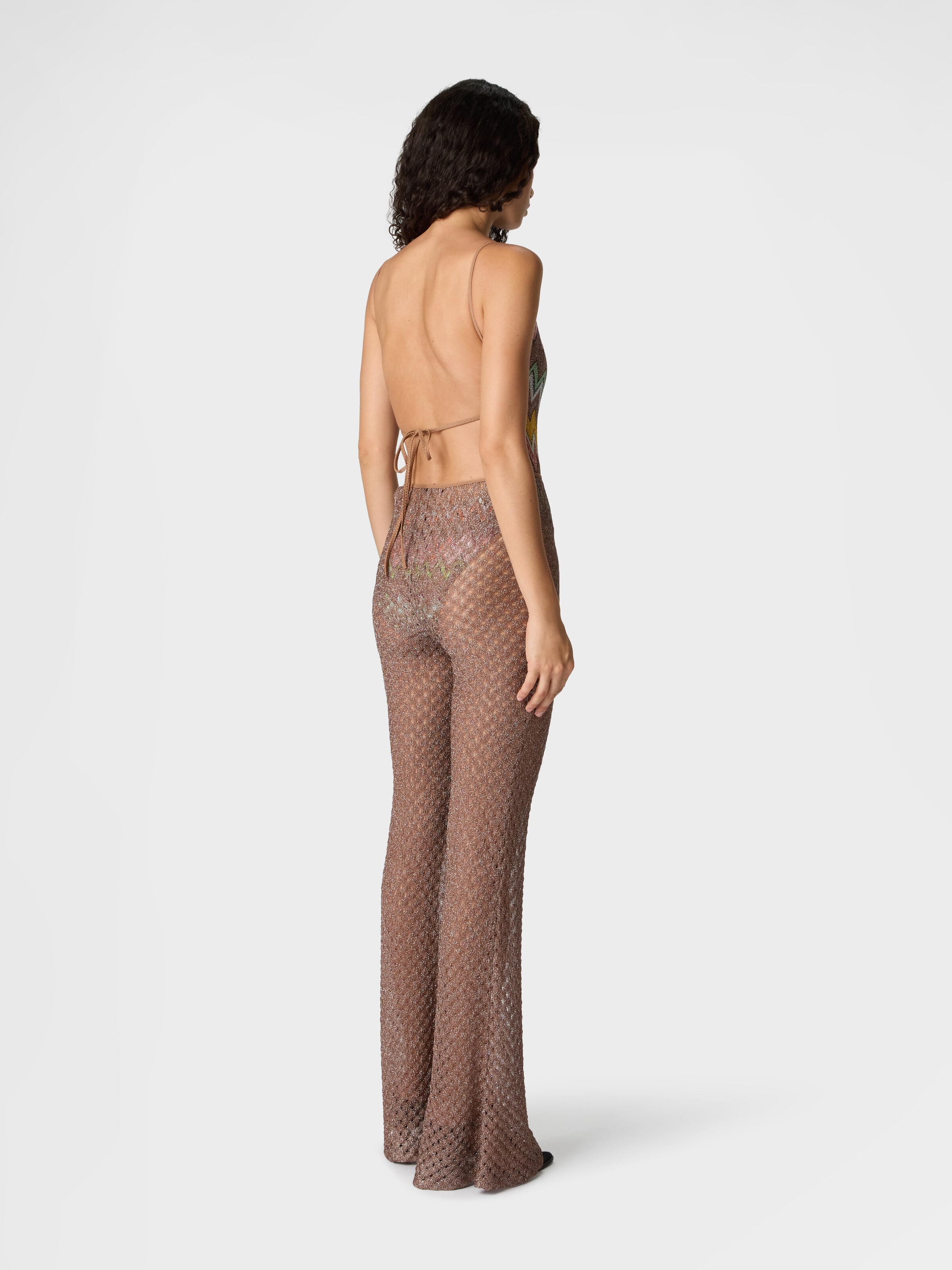 Cover-up trousers in lamé viscose with spiderweb pattern, Brown - 2