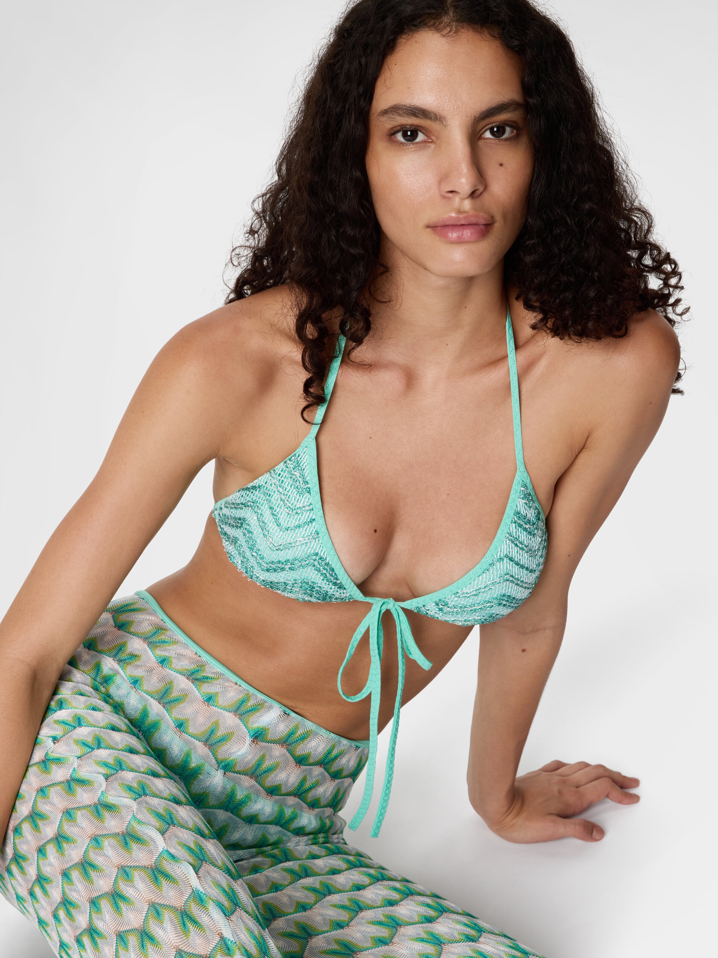 Flared trousers in floral-pattern viscose, Multicoloured  - 3