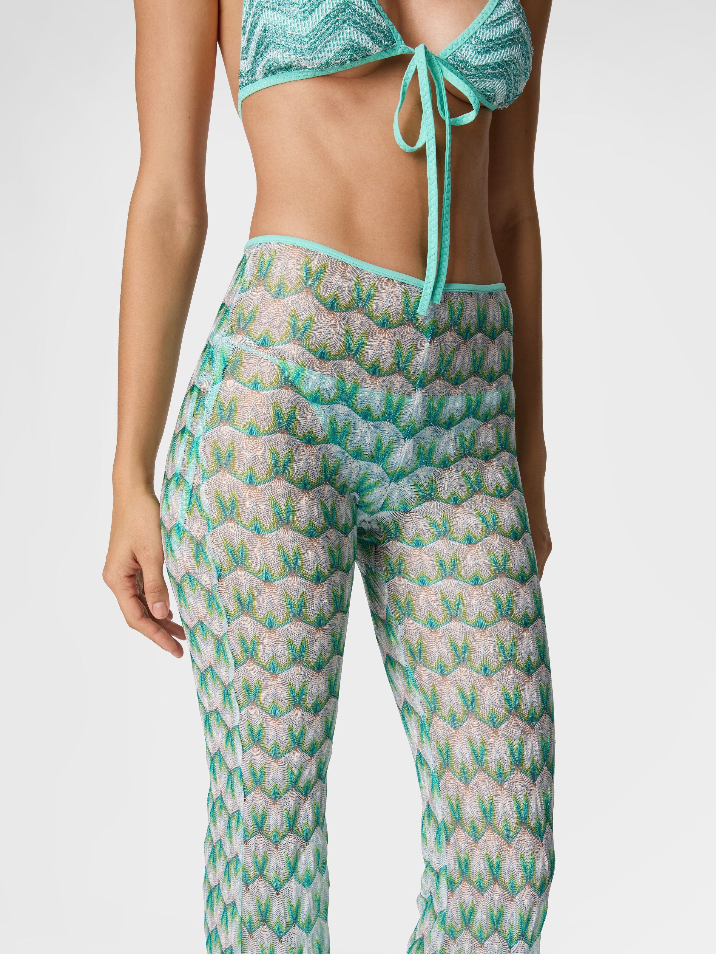 Flared trousers in floral-pattern viscose, Multicoloured  - 4