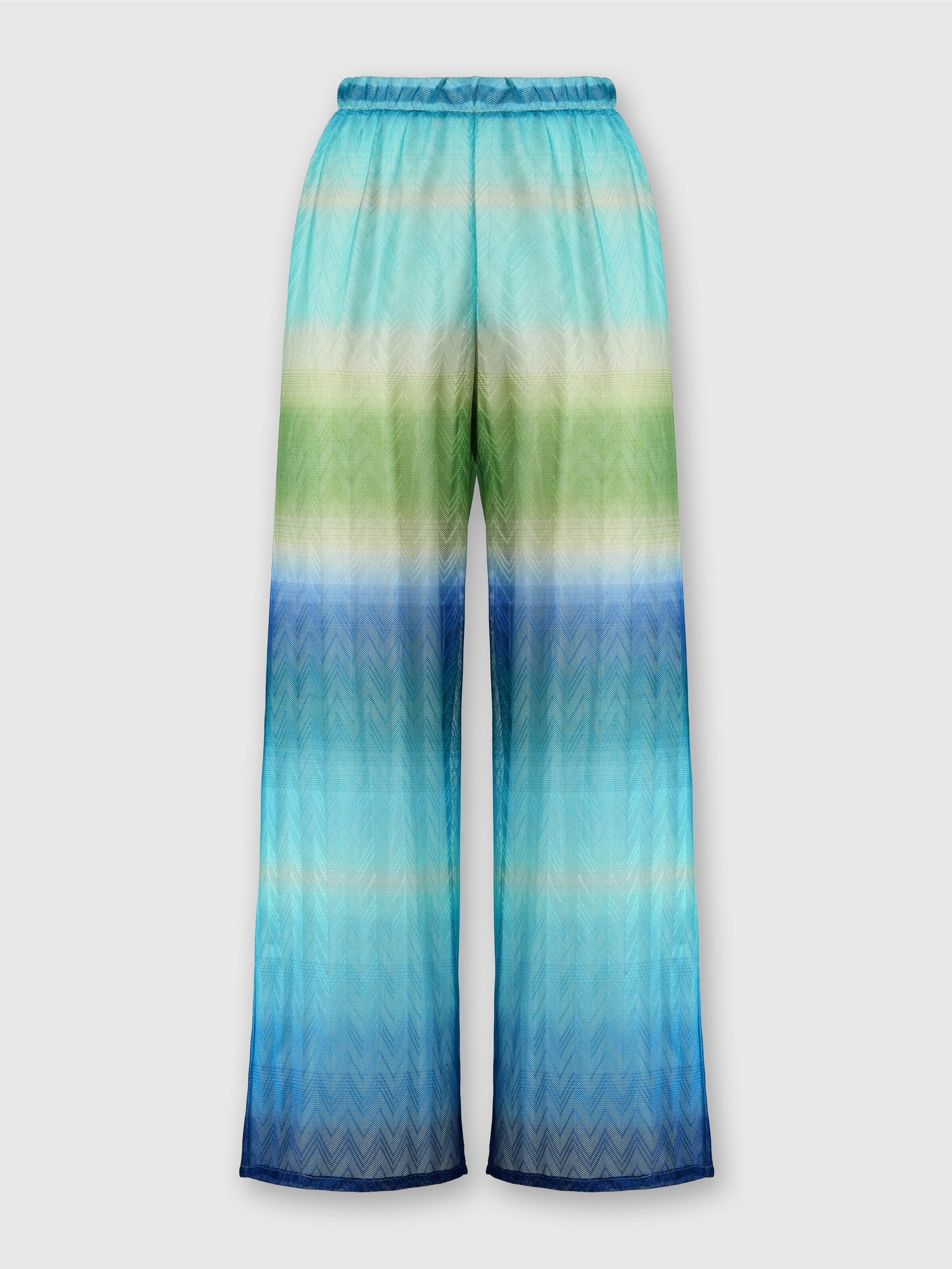 Straight Pants with Faded Striped Pattern, Blue & Green - 0