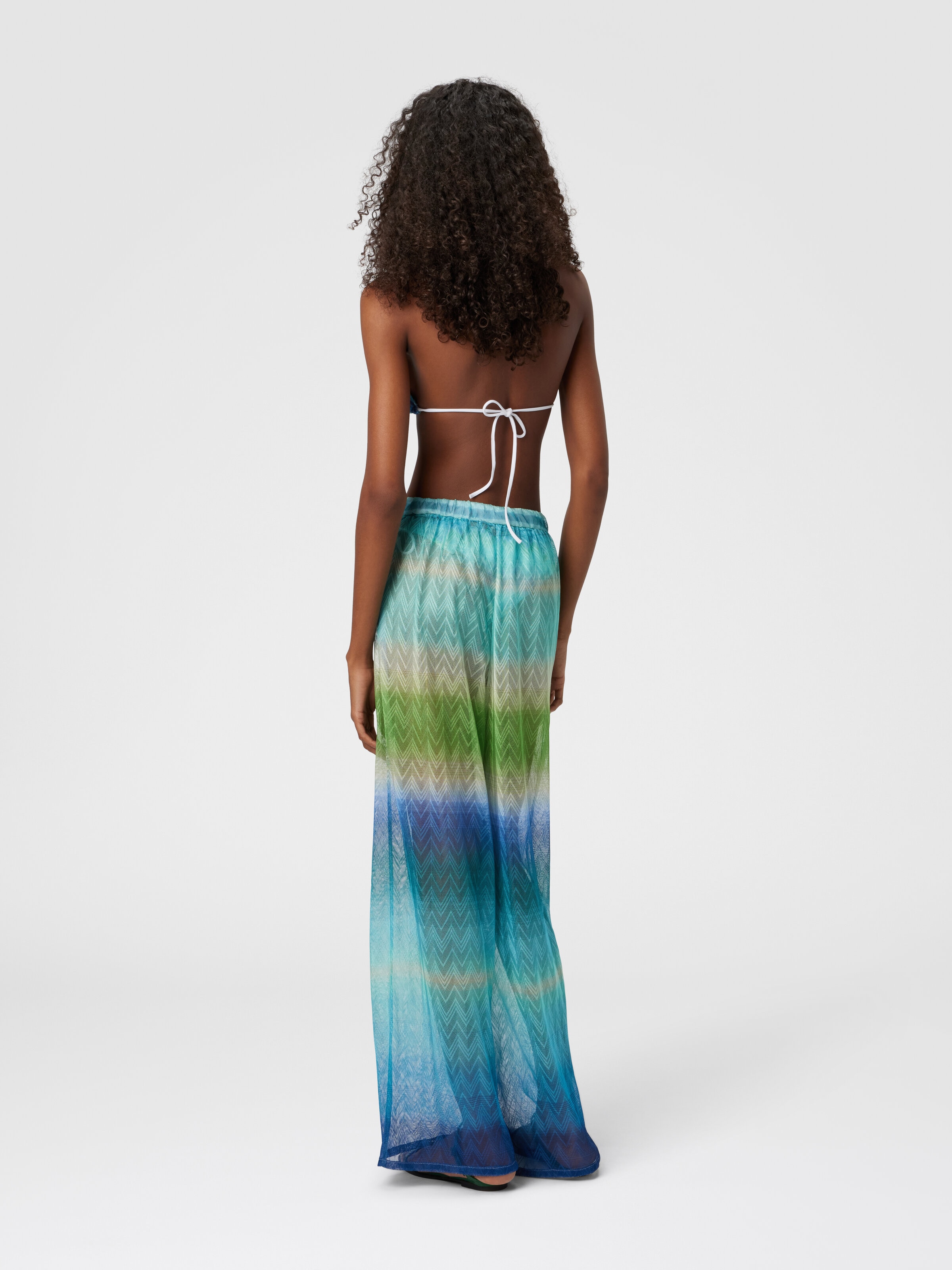 Straight Pants with Faded Striped Pattern, Blue & Green - 2