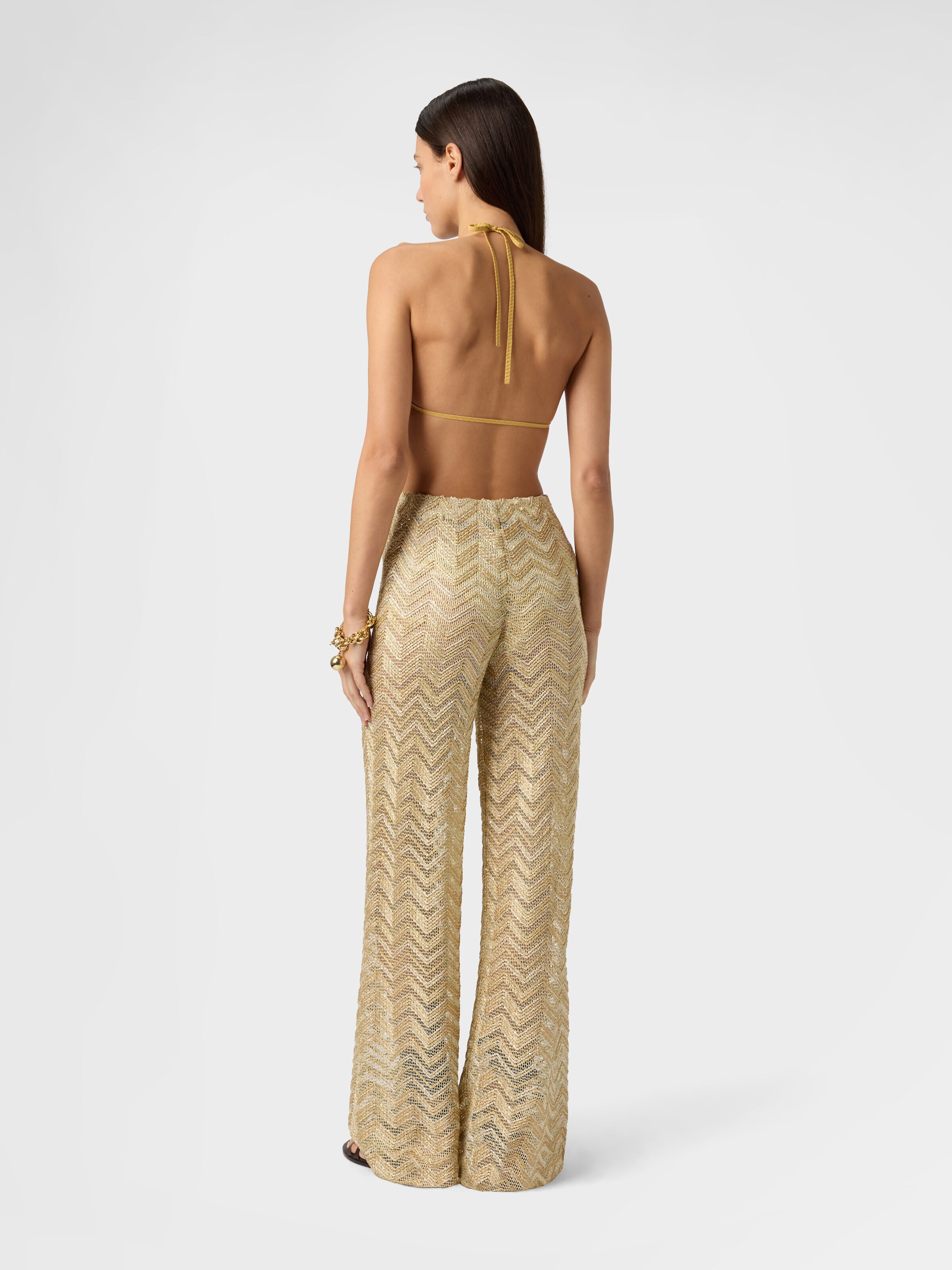 Pantalones amplios de red con motivo zigzag y lentejuelas, Dorado - 2