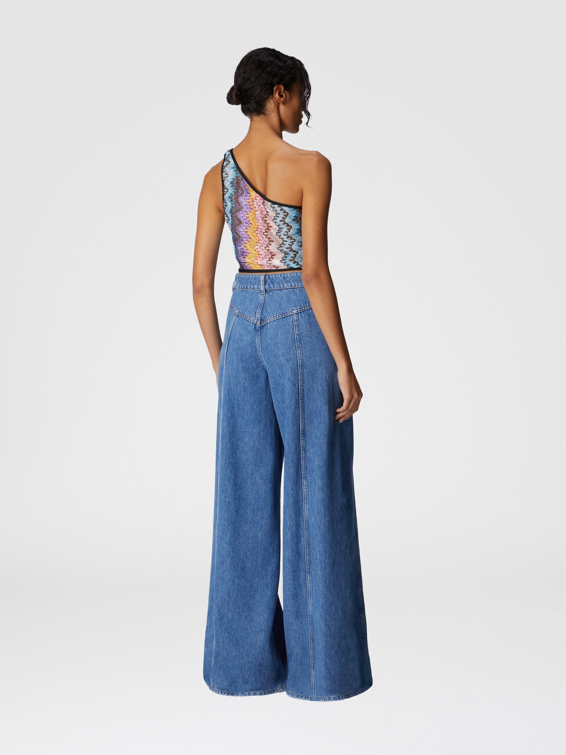 Printed lace one-shoulder top, Multicoloured  - 2