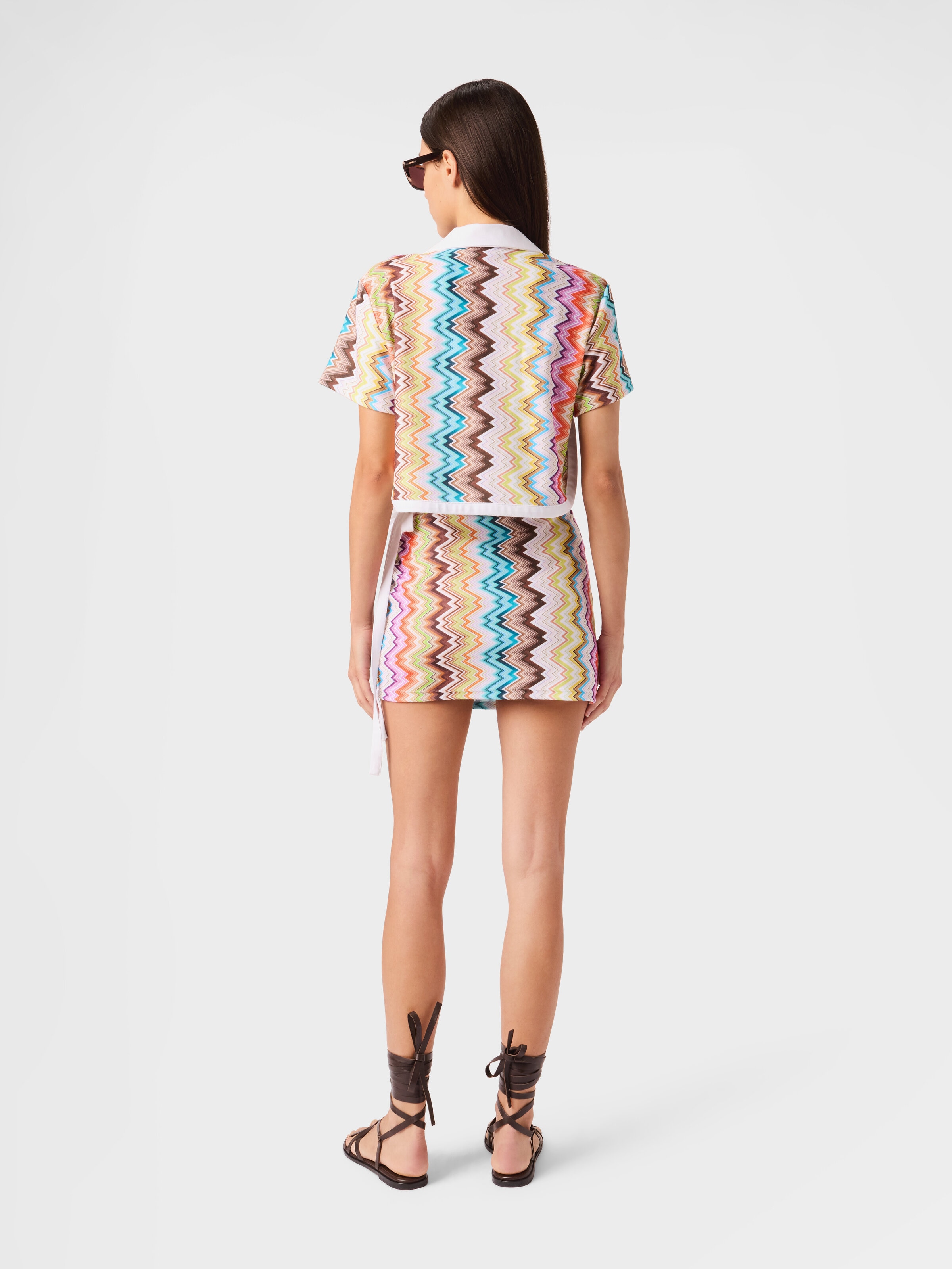 Cropped polo in printed zig zag terry Multicoloured | Missoni