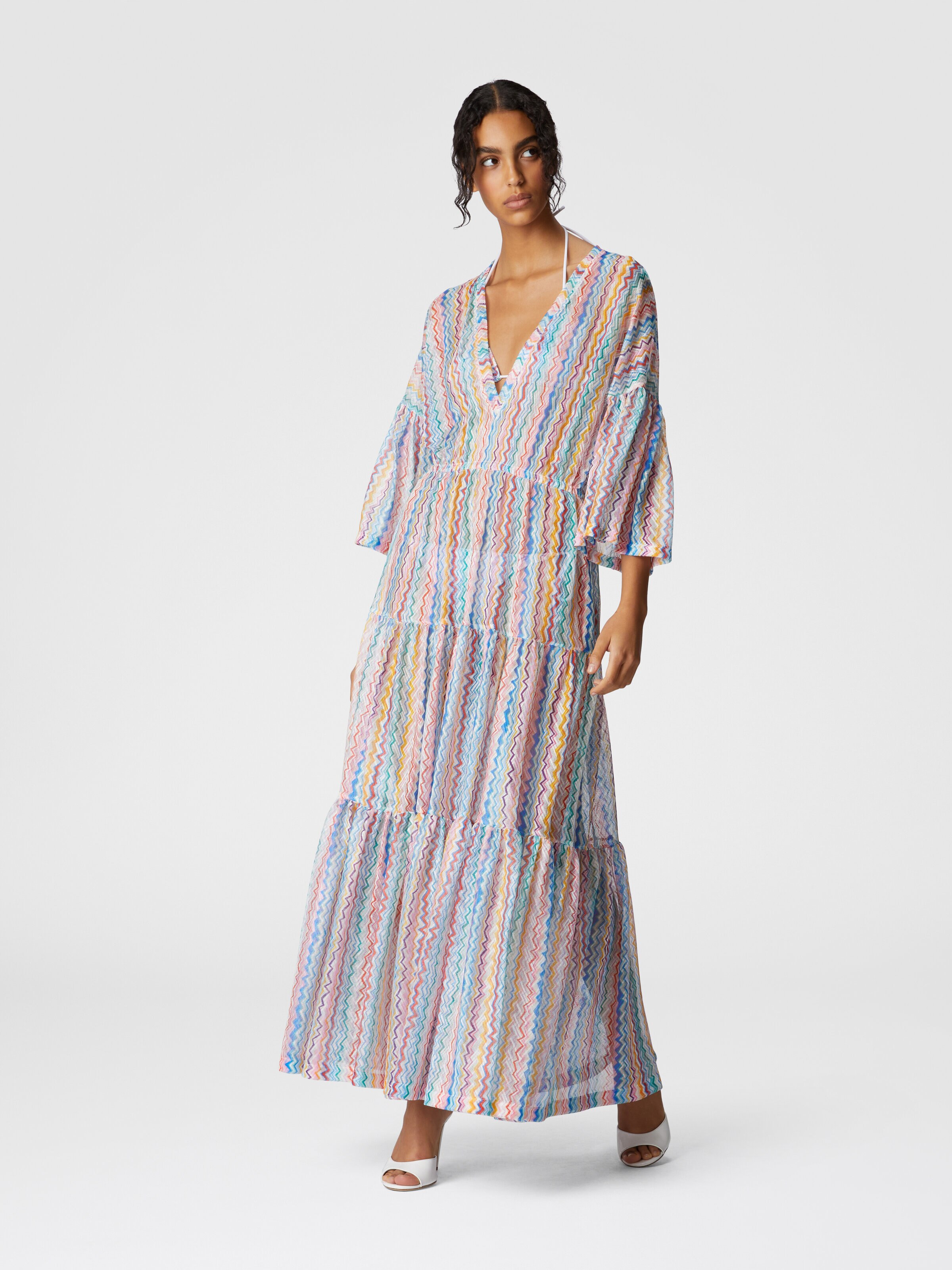 Long cardigan cover-up with V-neck, Multicoloured  - 1