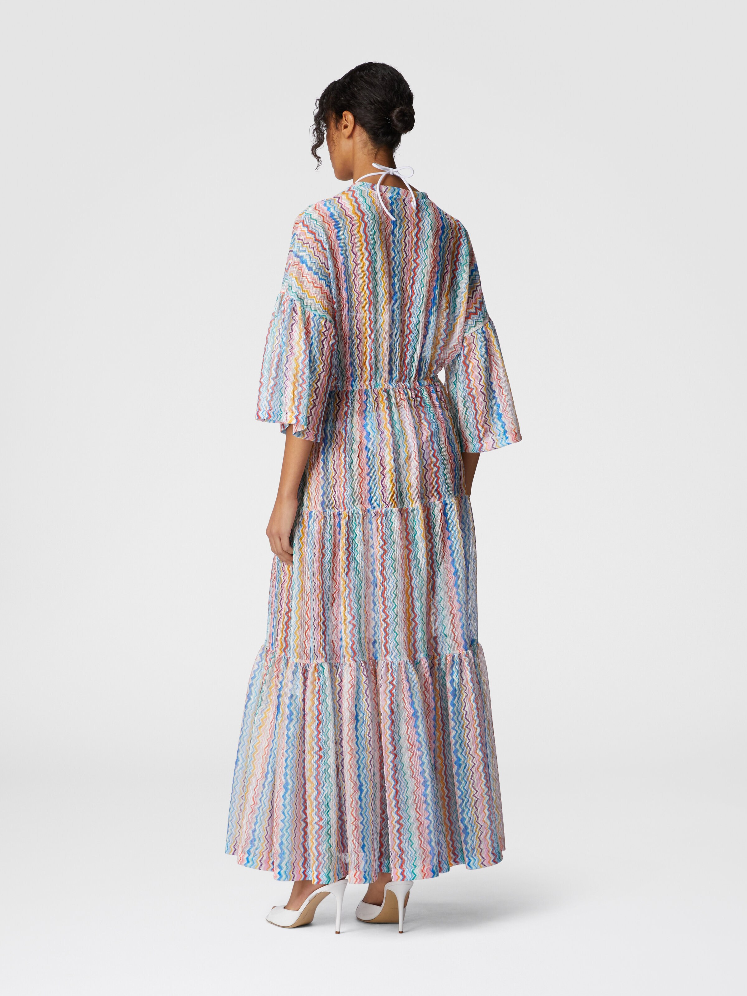 Long cardigan cover-up with V-neck, Multicoloured  - 2