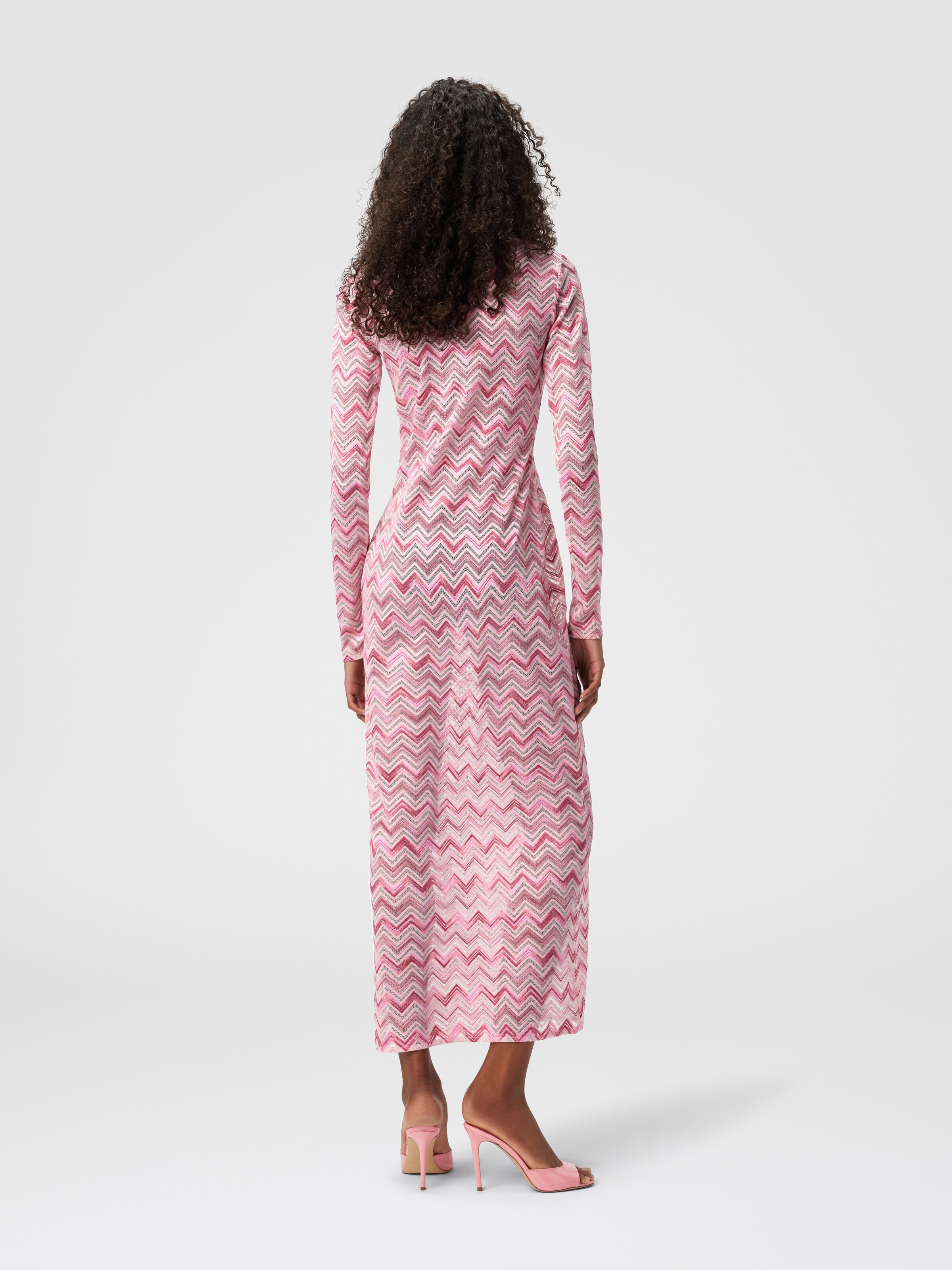 Viscose-blend tulle cover-up dress with slub zigzag, White &  Pink  - 2