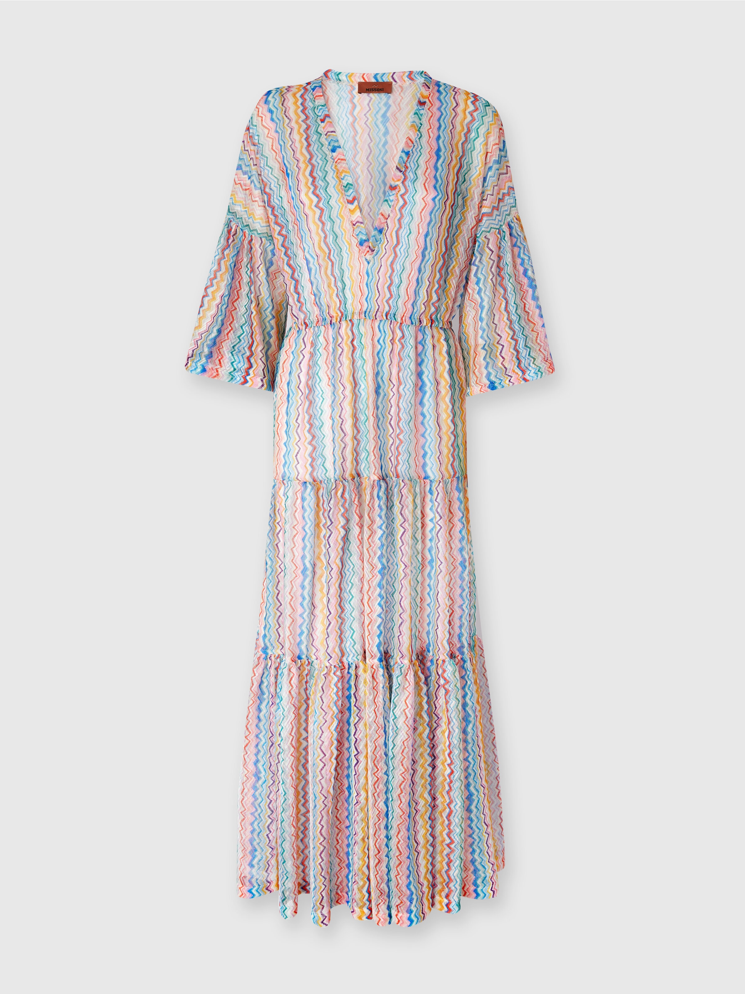 Long cover-up with V-neck, Multicoloured  - 0