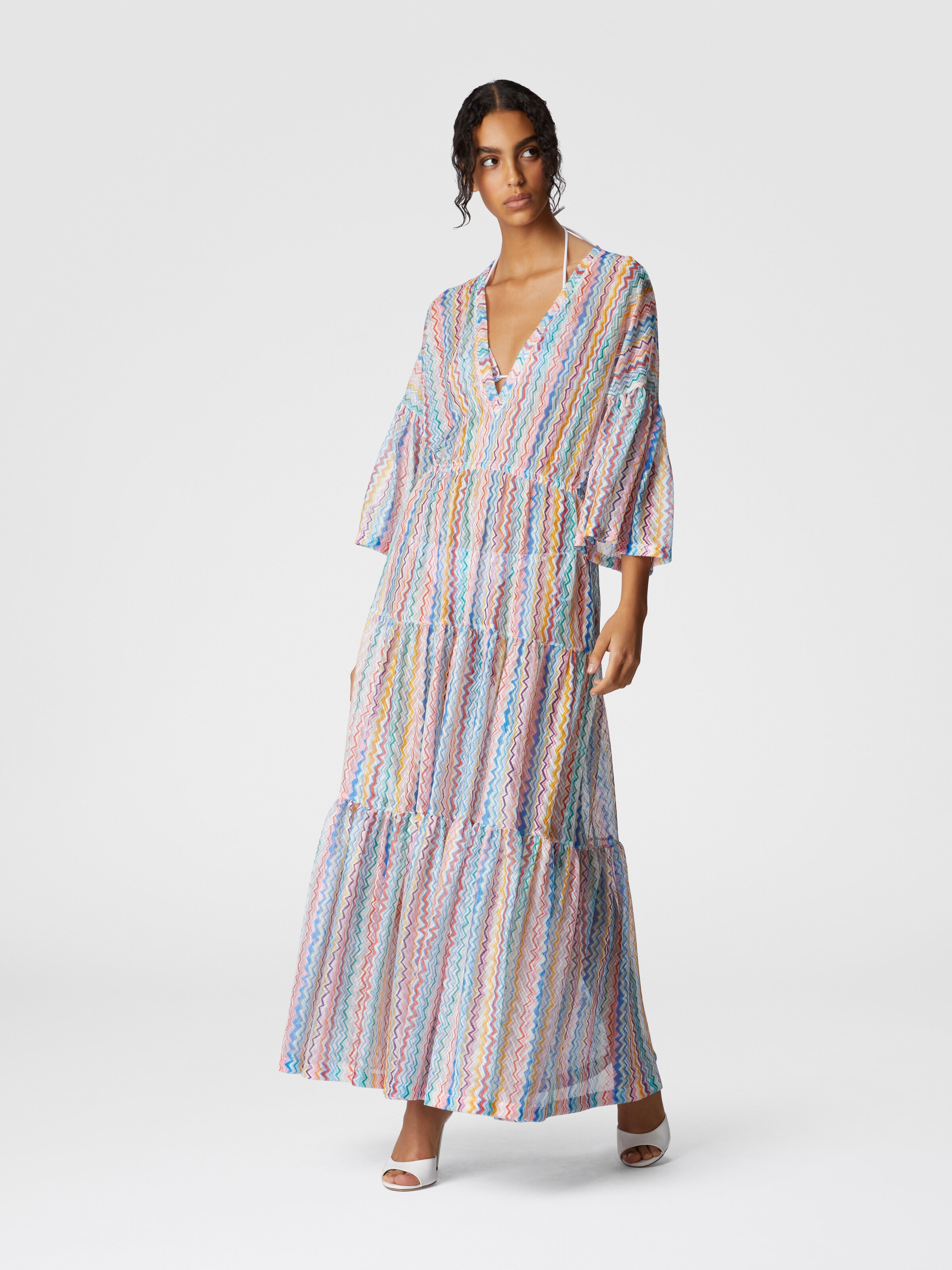 Long cover-up with V-neck, Multicoloured  - 1