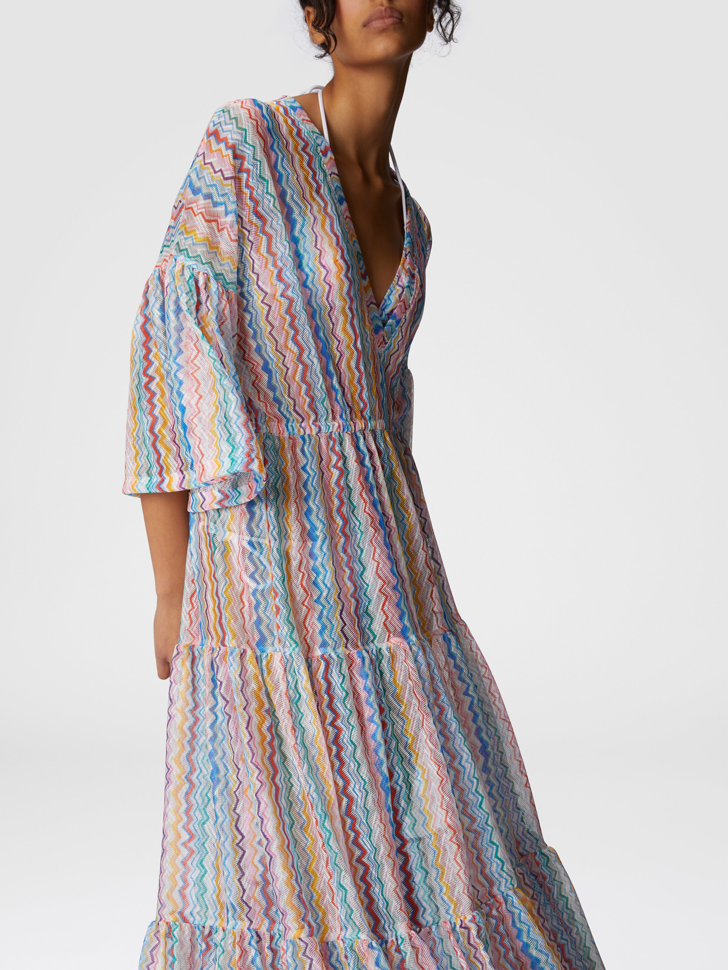 Long cover-up with V-neck, Multicoloured  - 3