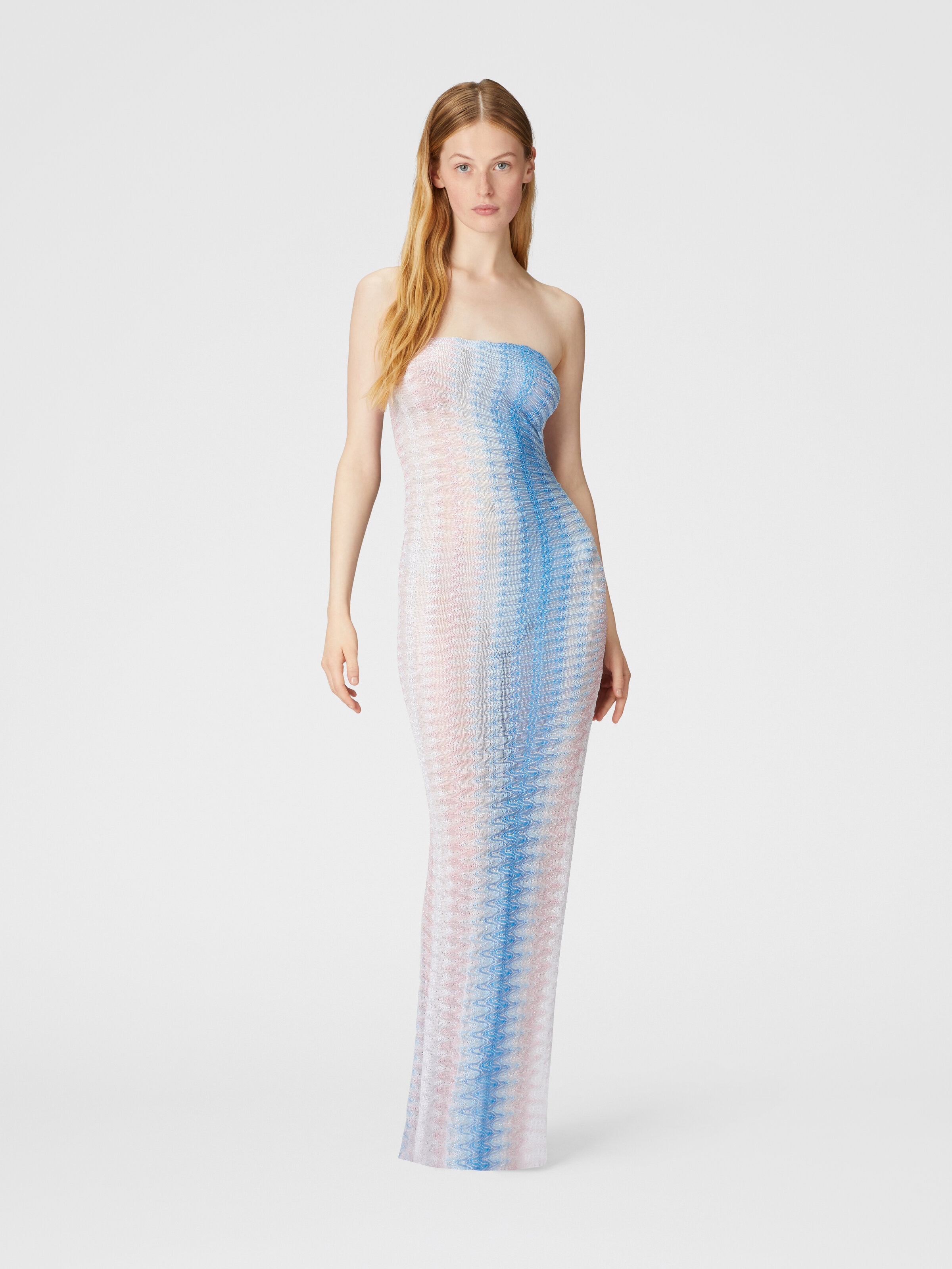 Long cover-up with straight neckline, Blue & Pink   - 1