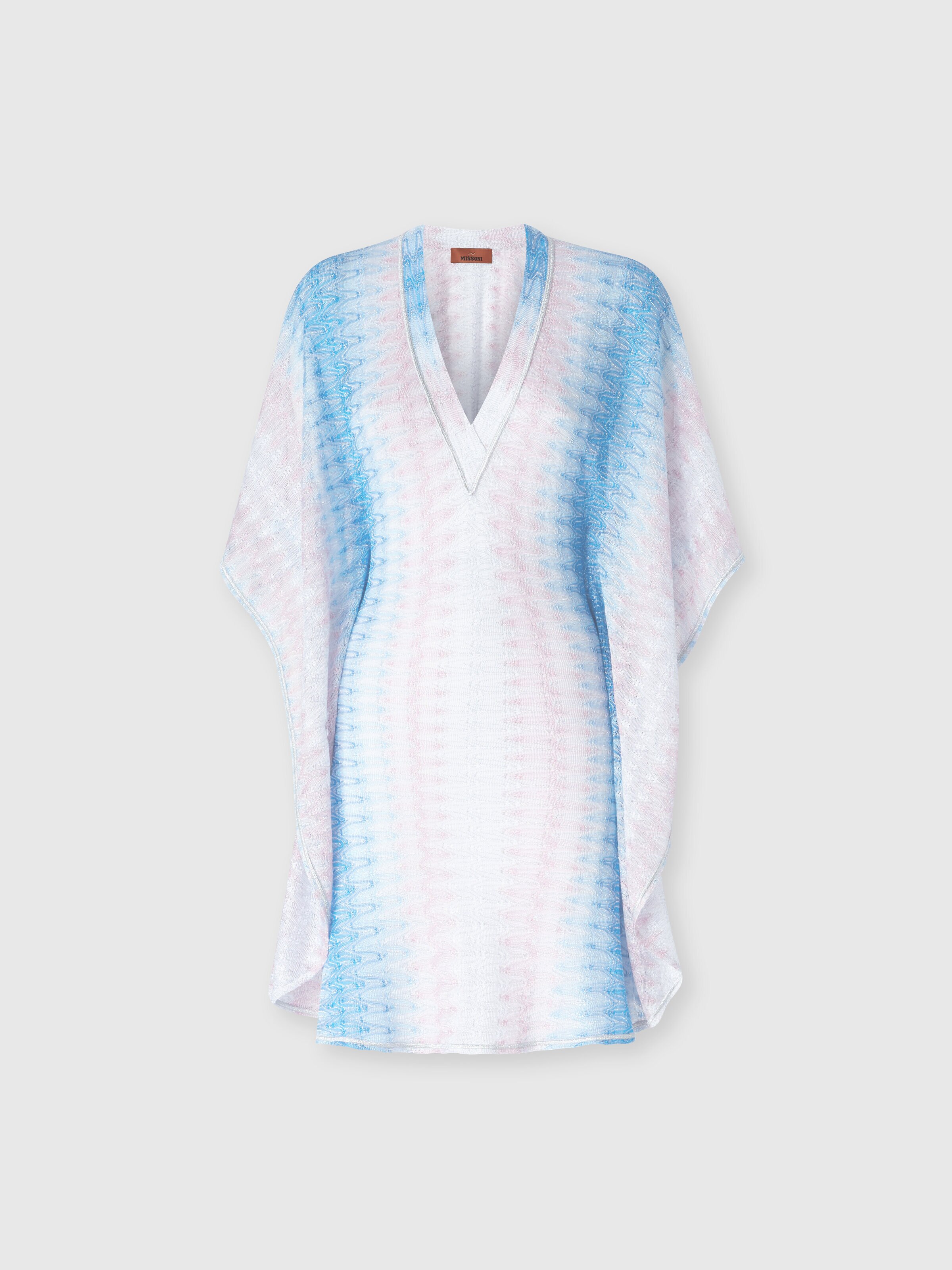Short caftan-style cover-up, Blue & Pink   - 0