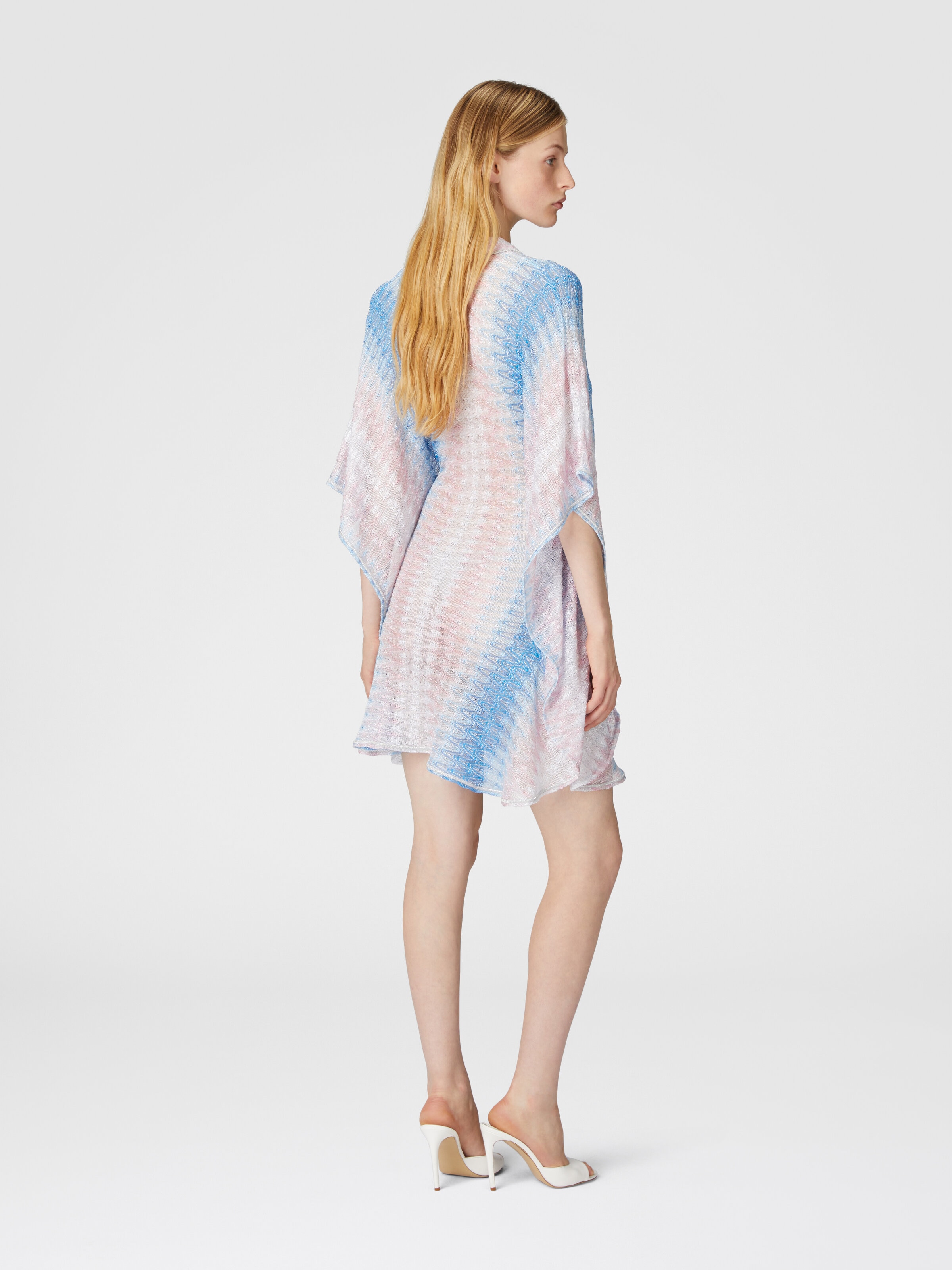 Short caftan-style cover-up, Blue & Pink   - 2