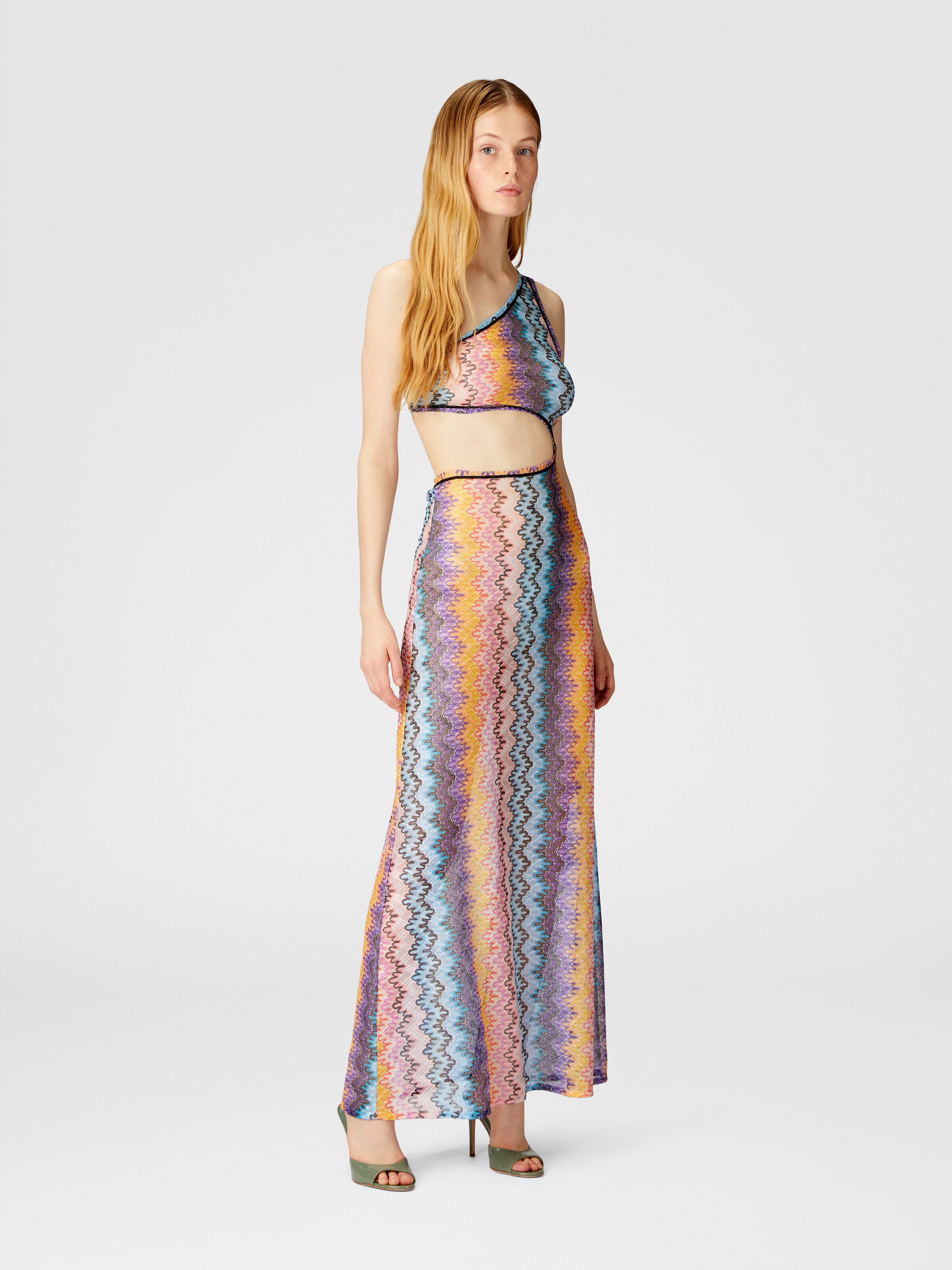 Copricostume largo monospalla con detalle cut-out, Multicolor  - 1