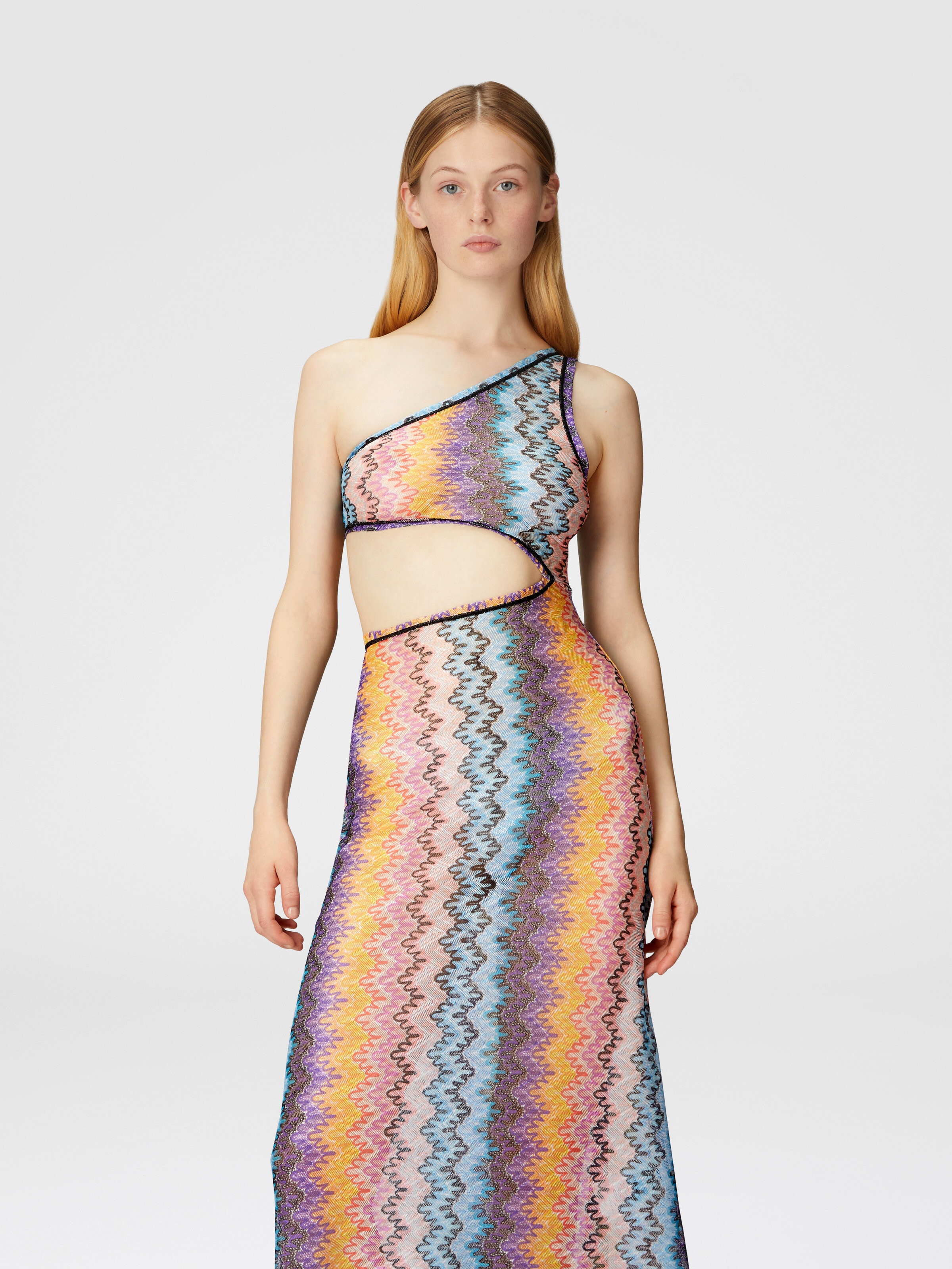 Copricostume largo monospalla con detalle cut-out, Multicolor  - 3