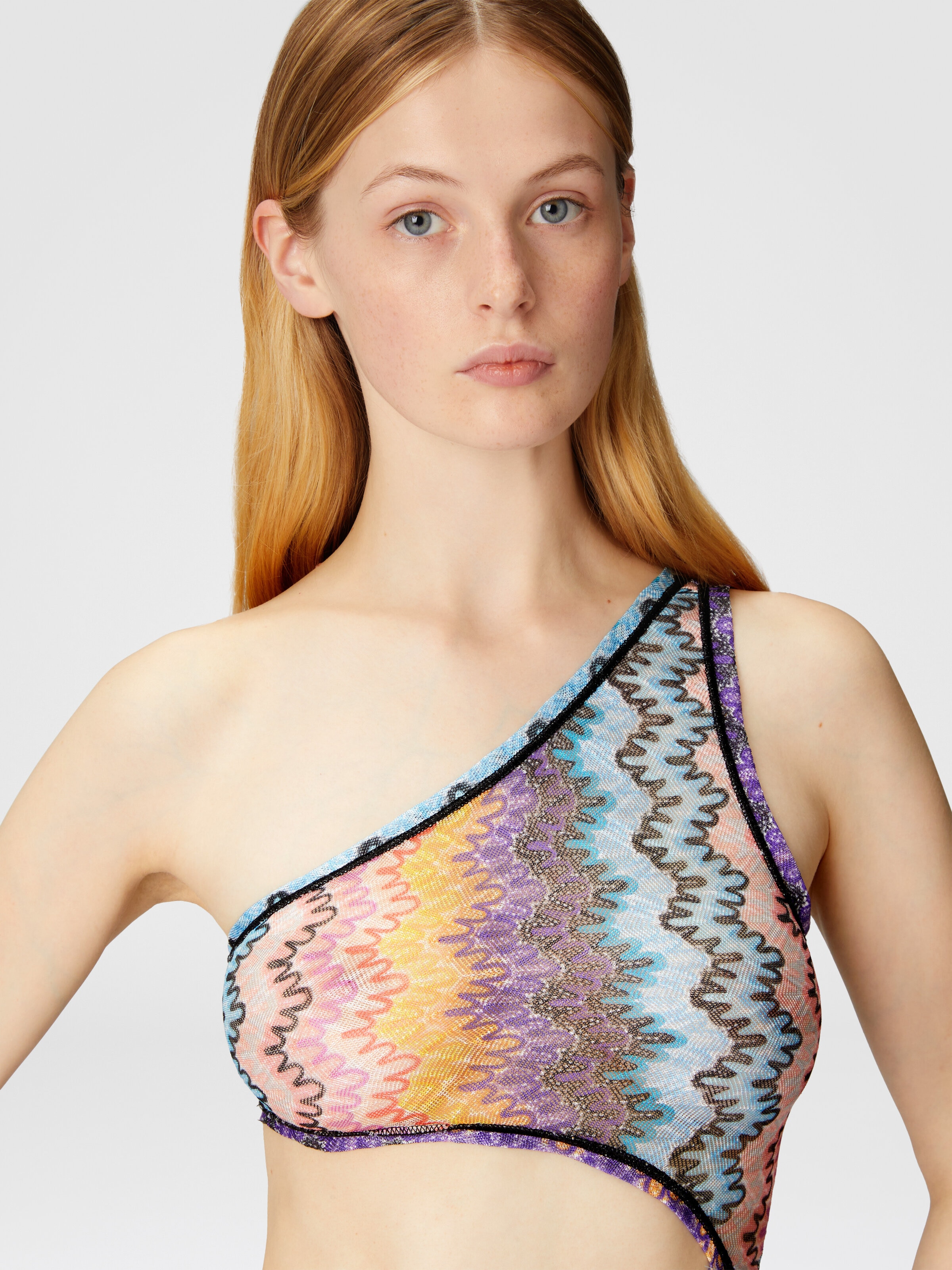 Copricostume largo monospalla con detalle cut-out, Multicolor  - 4