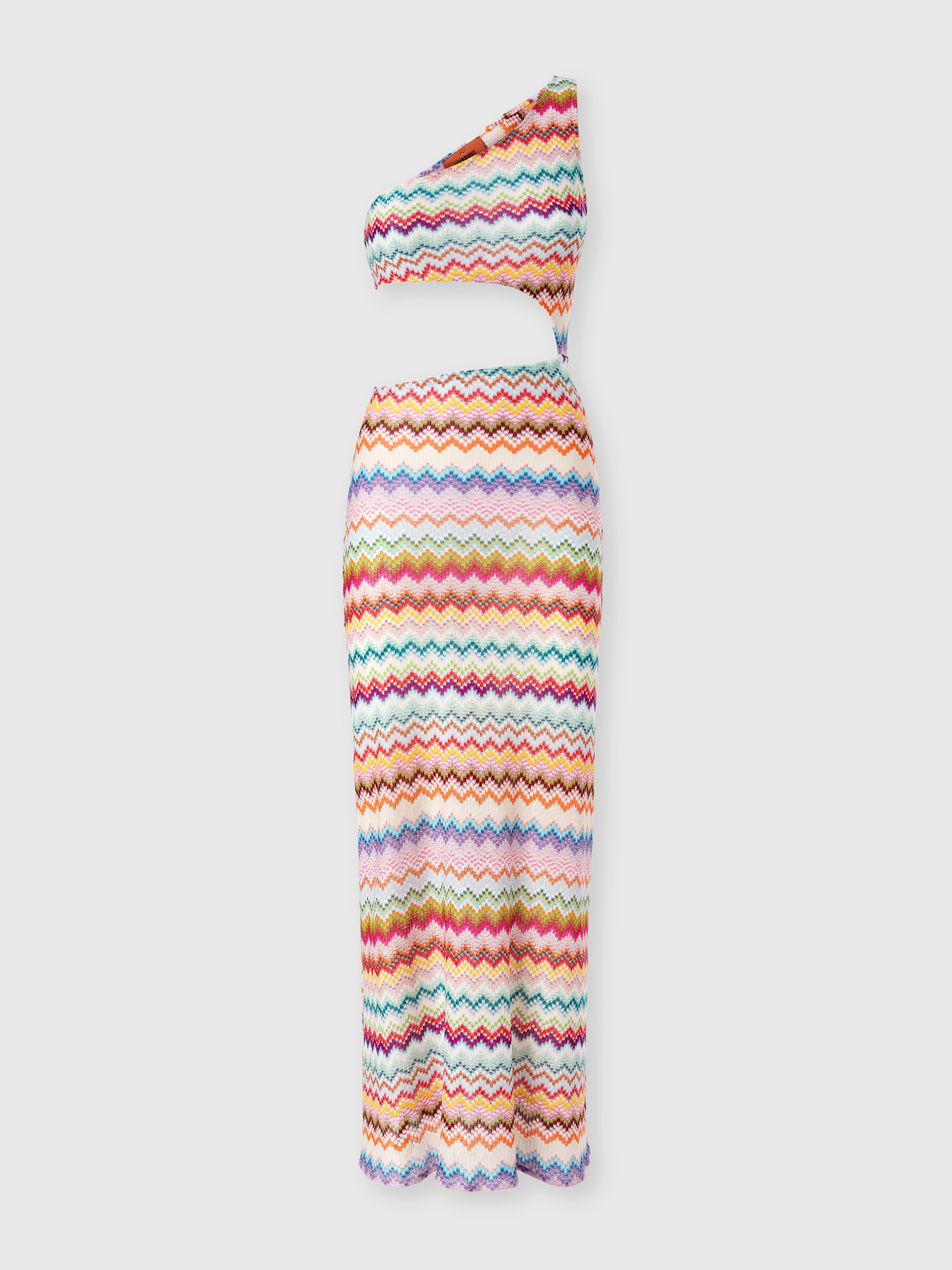One-shoulder cover-up in lamé viscose with pixel-effect zigzag pattern, Multicoloured  - 0