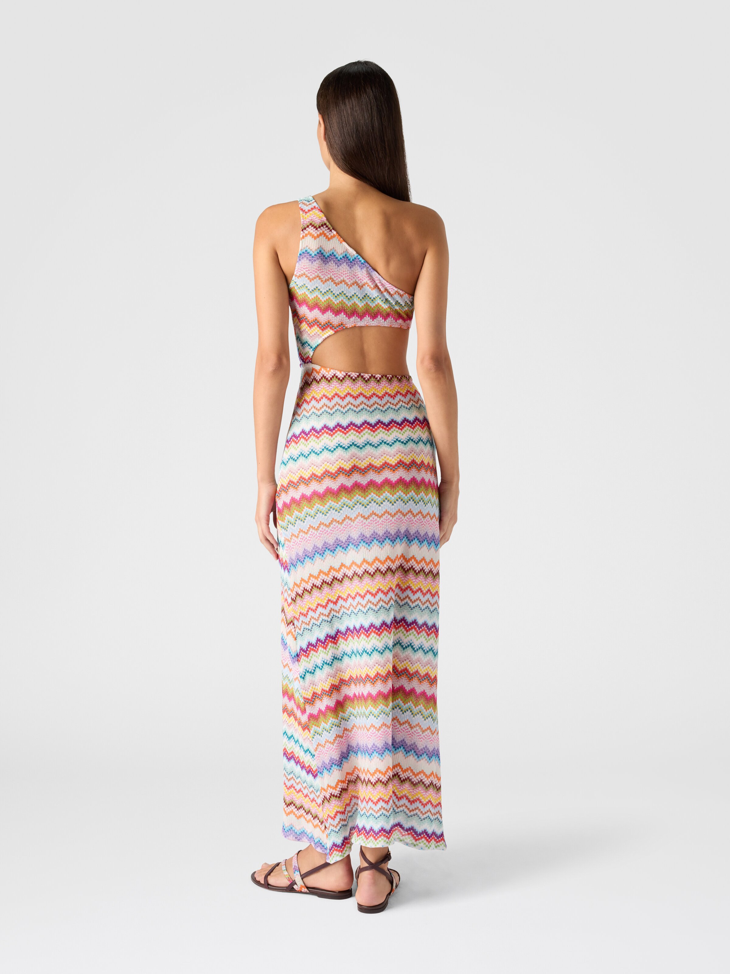 One-shoulder cover-up in lamé viscose with pixel-effect zigzag pattern, Multicoloured  - 2