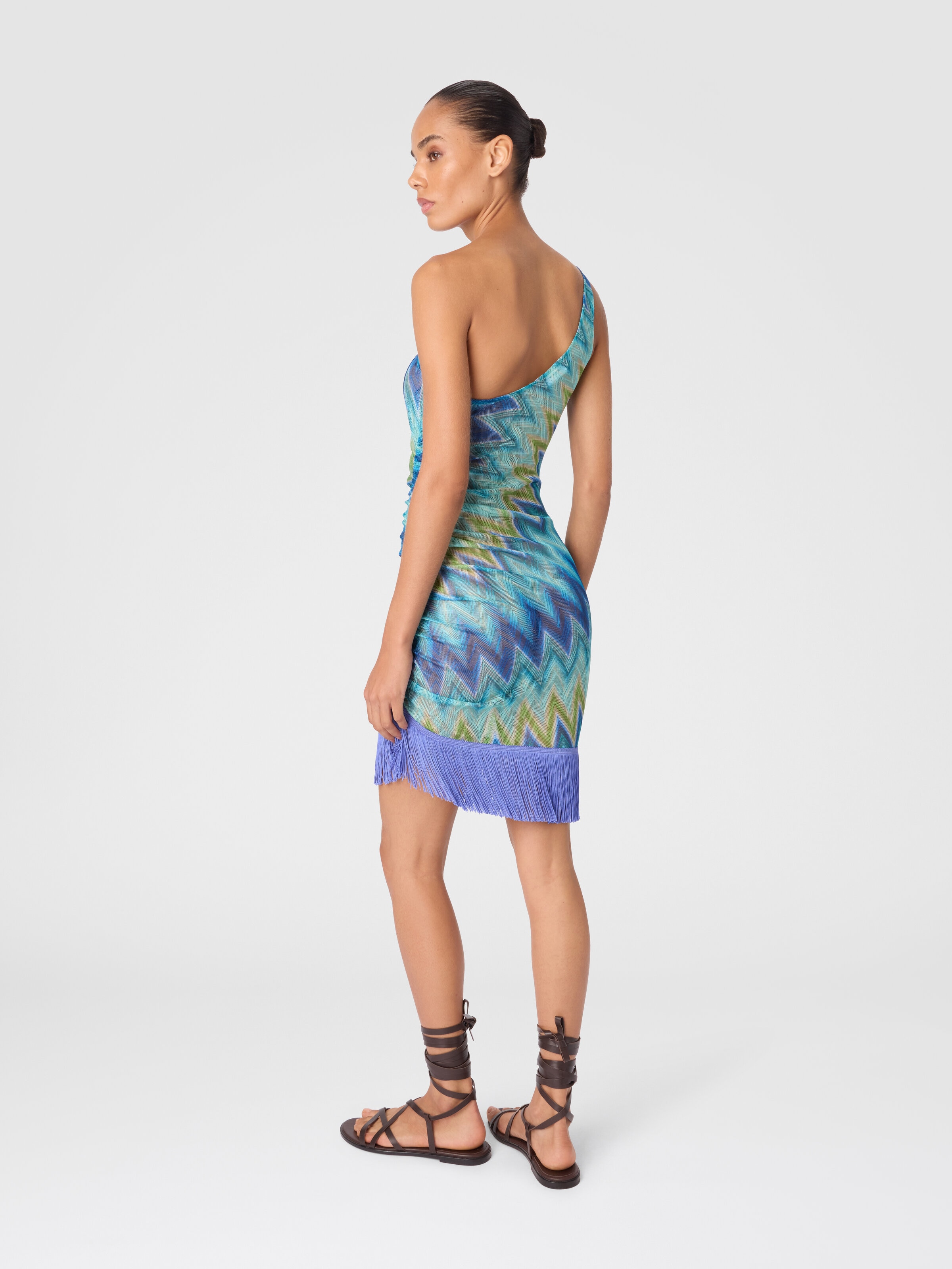 Robe de plage asymétrique à franges à rayures dégradées, Bleu & Vert  - 2