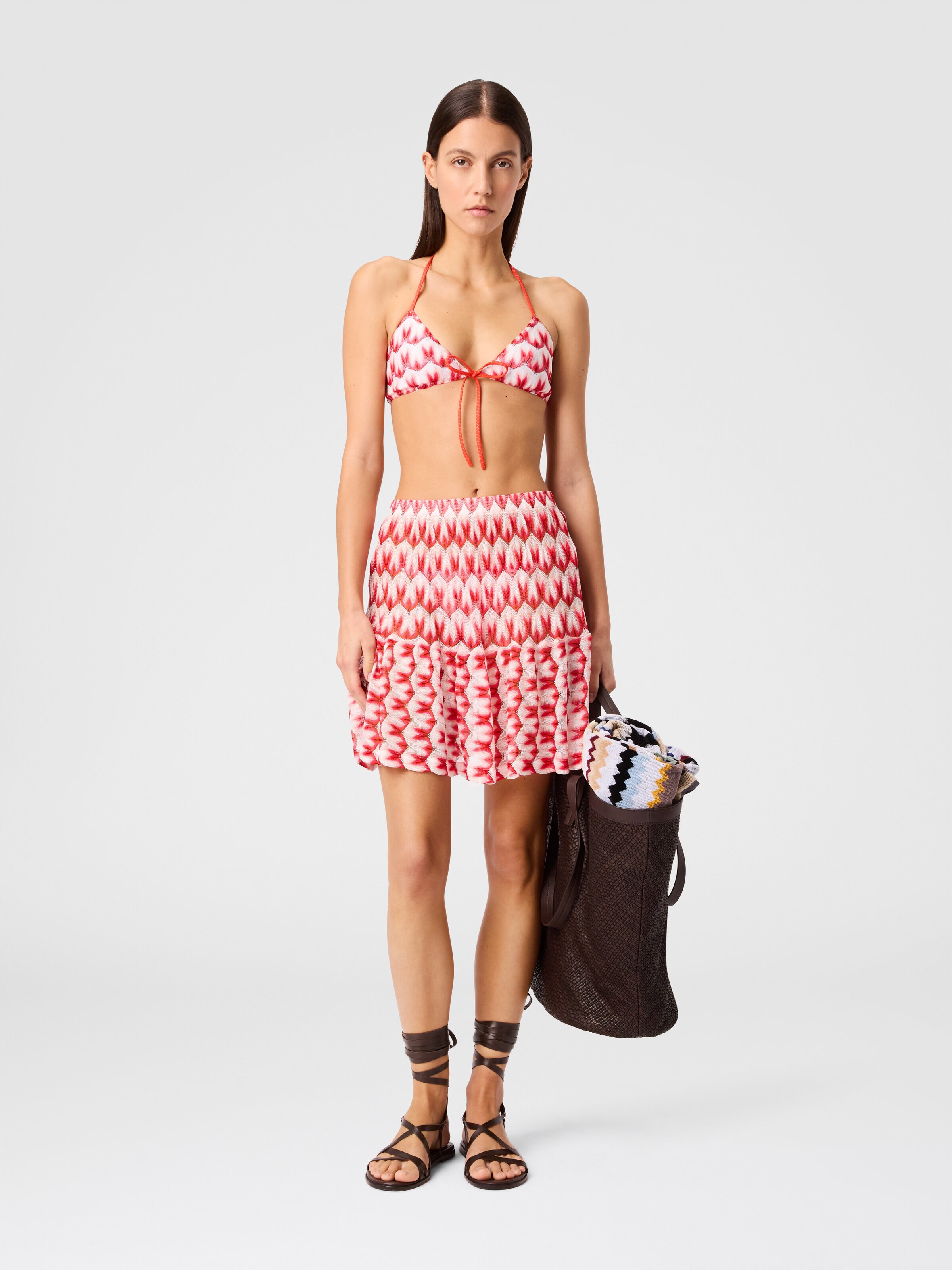 Mini skirt in floral-pattern viscose, Multicoloured  - 1