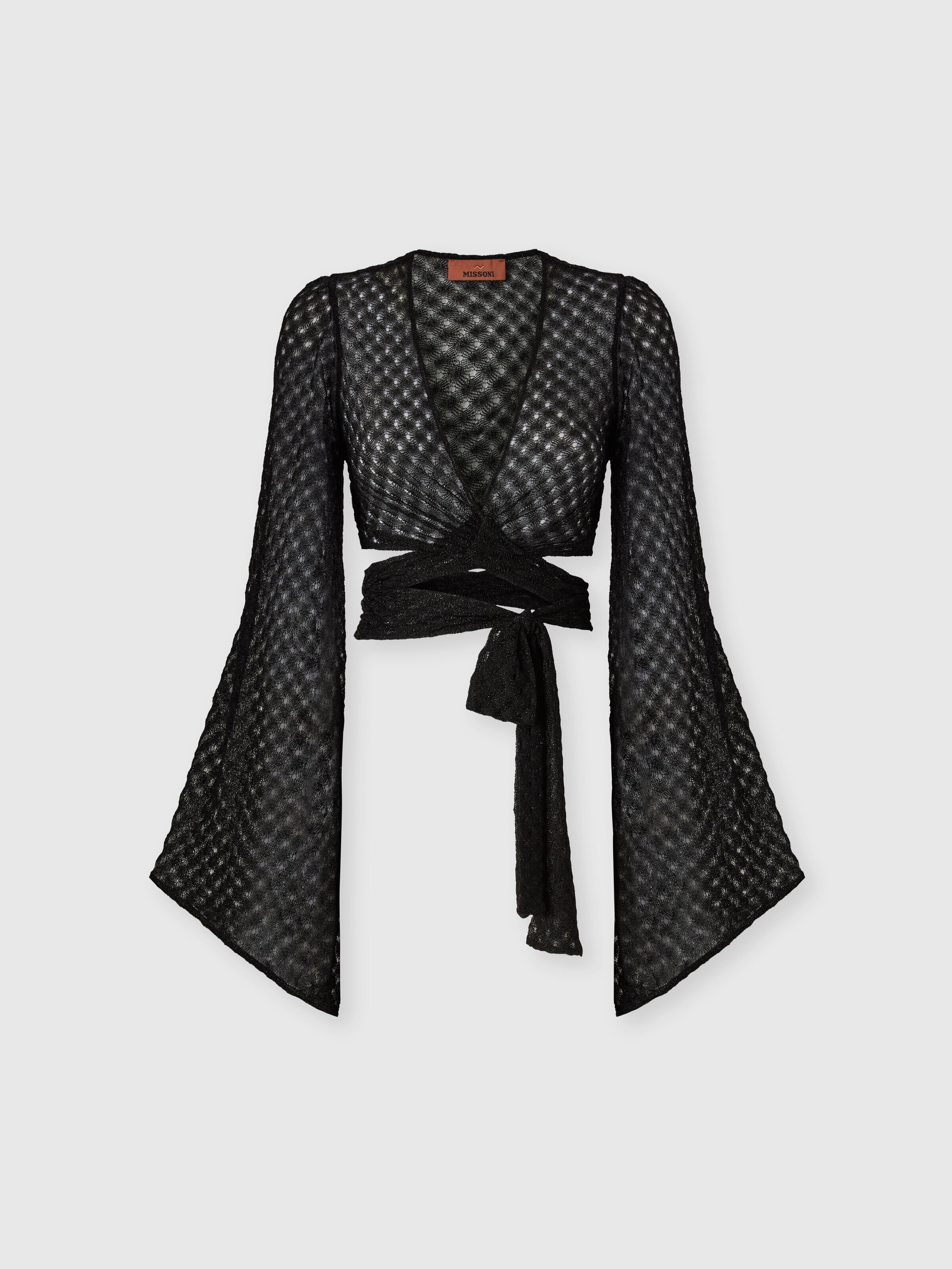 Top cruzado en viscosa lamé con trabajo raschel, Negro - 0