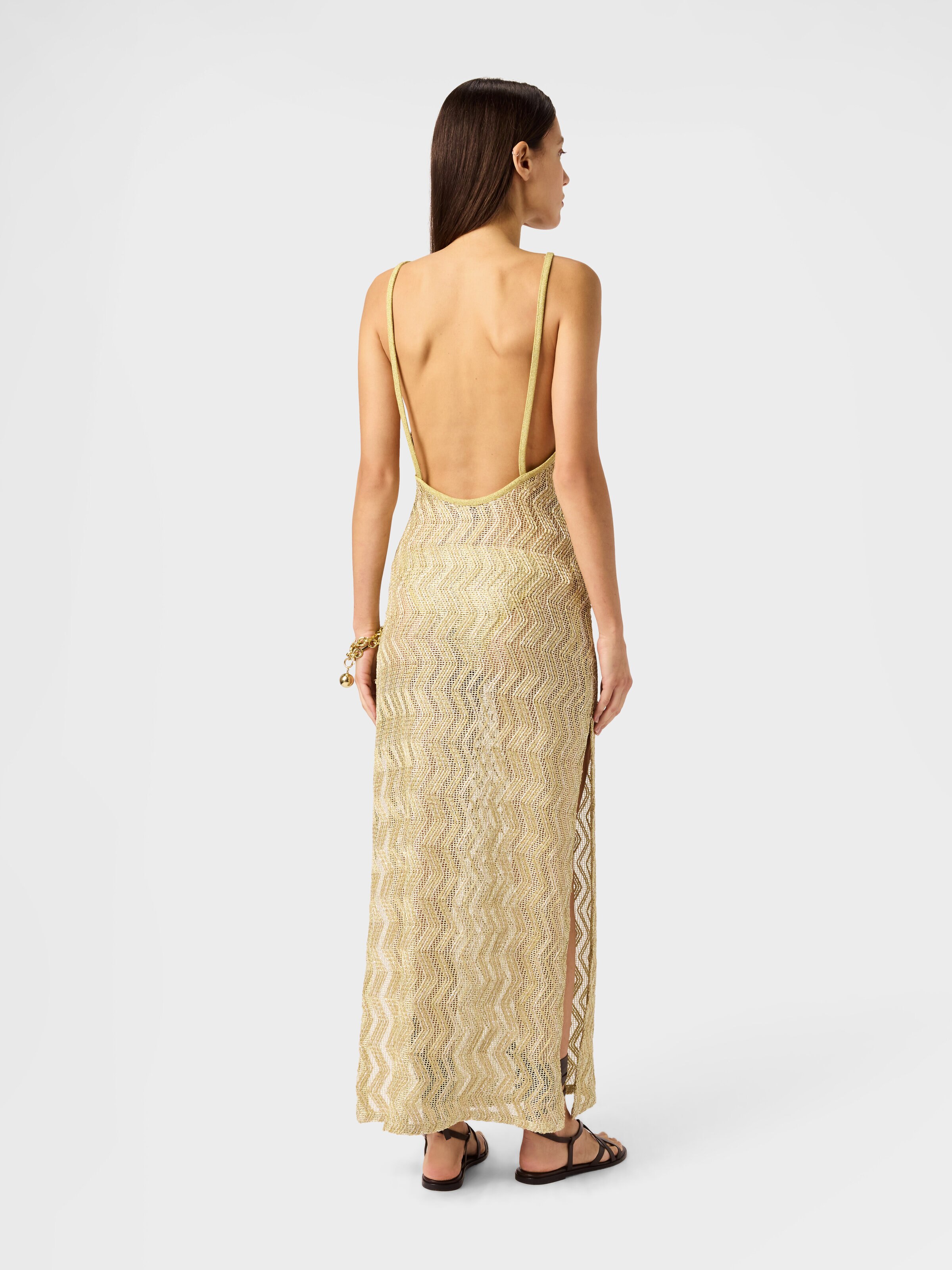 Robe de plage longue en résille à motif zigzag avec paillettes, Or - 2