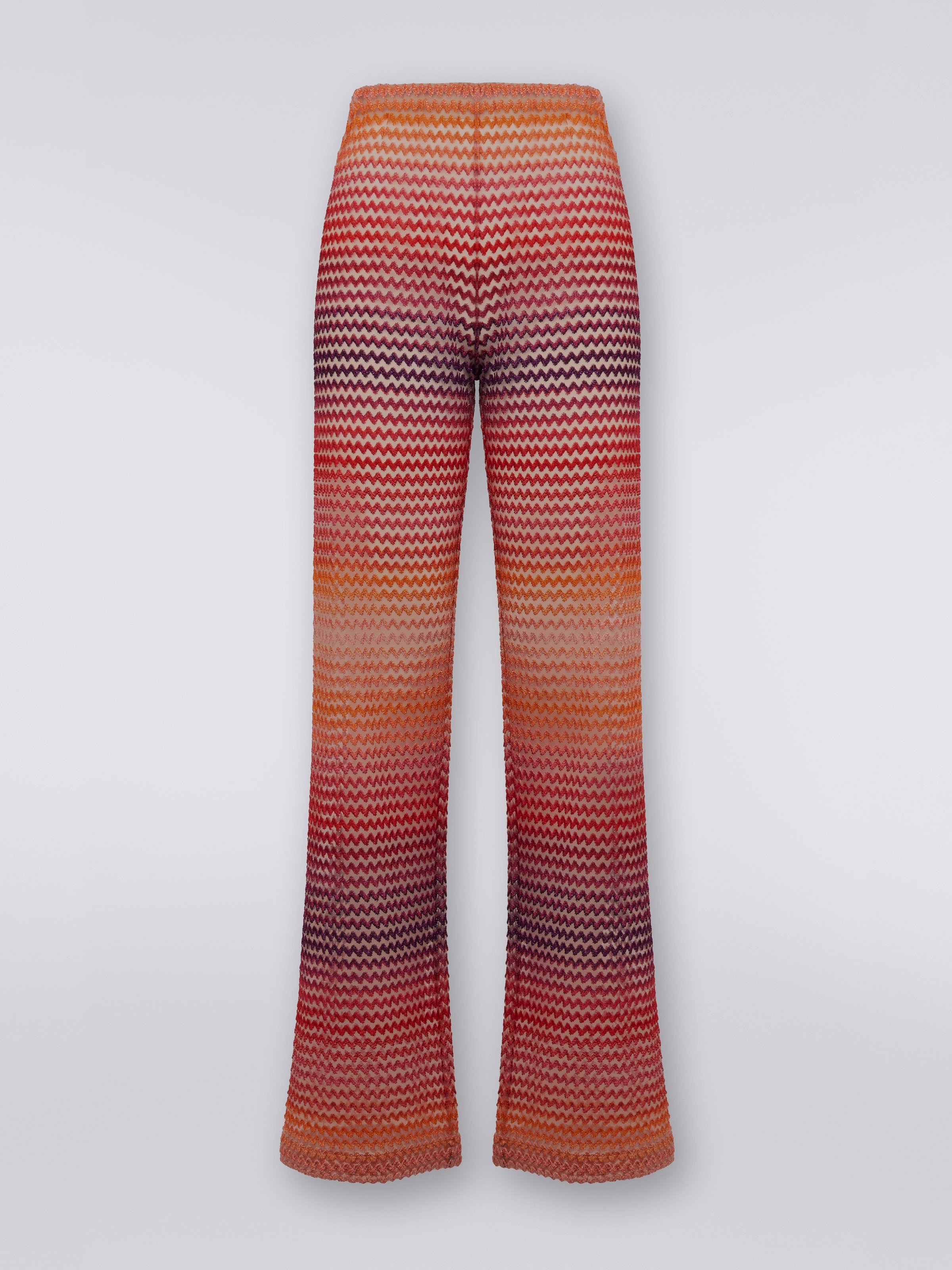 Straight trousers in tulle with multicoloured zigzag, Pink - 0