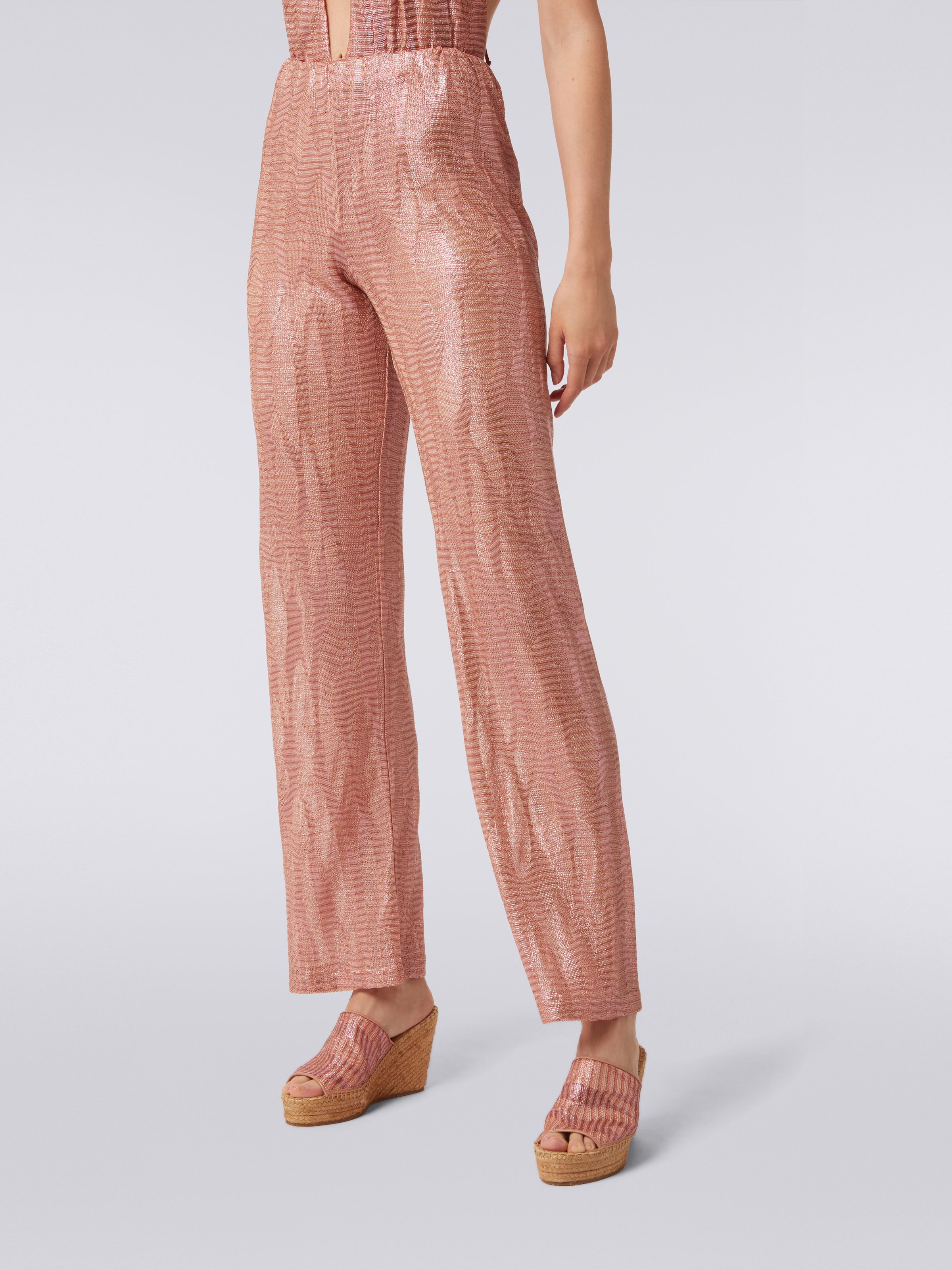 Straight trousers in jacquard viscose knit, Pink - 4