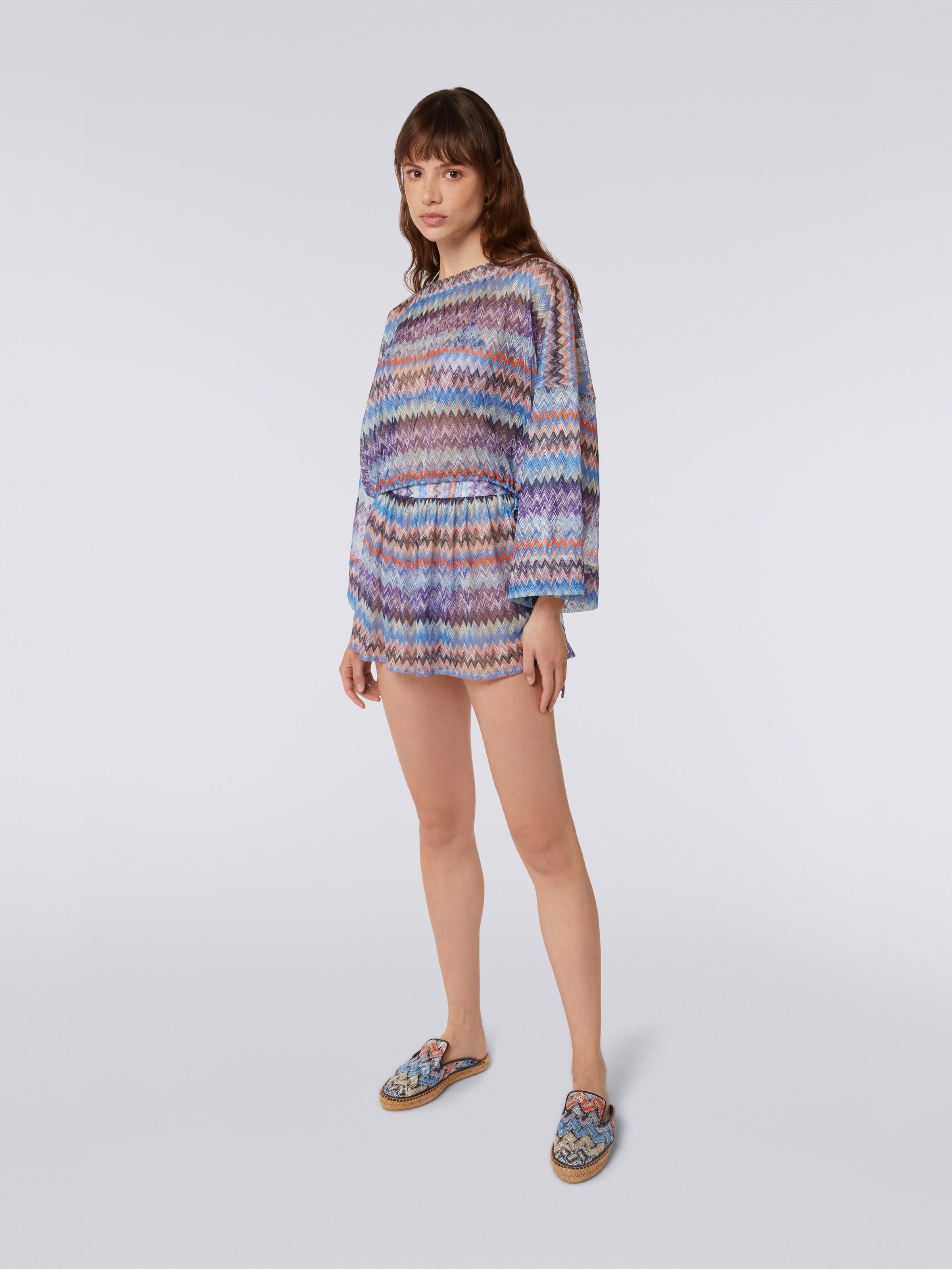 Haut cache-maillot en tulle de viscose à chevrons, Bleu - 2