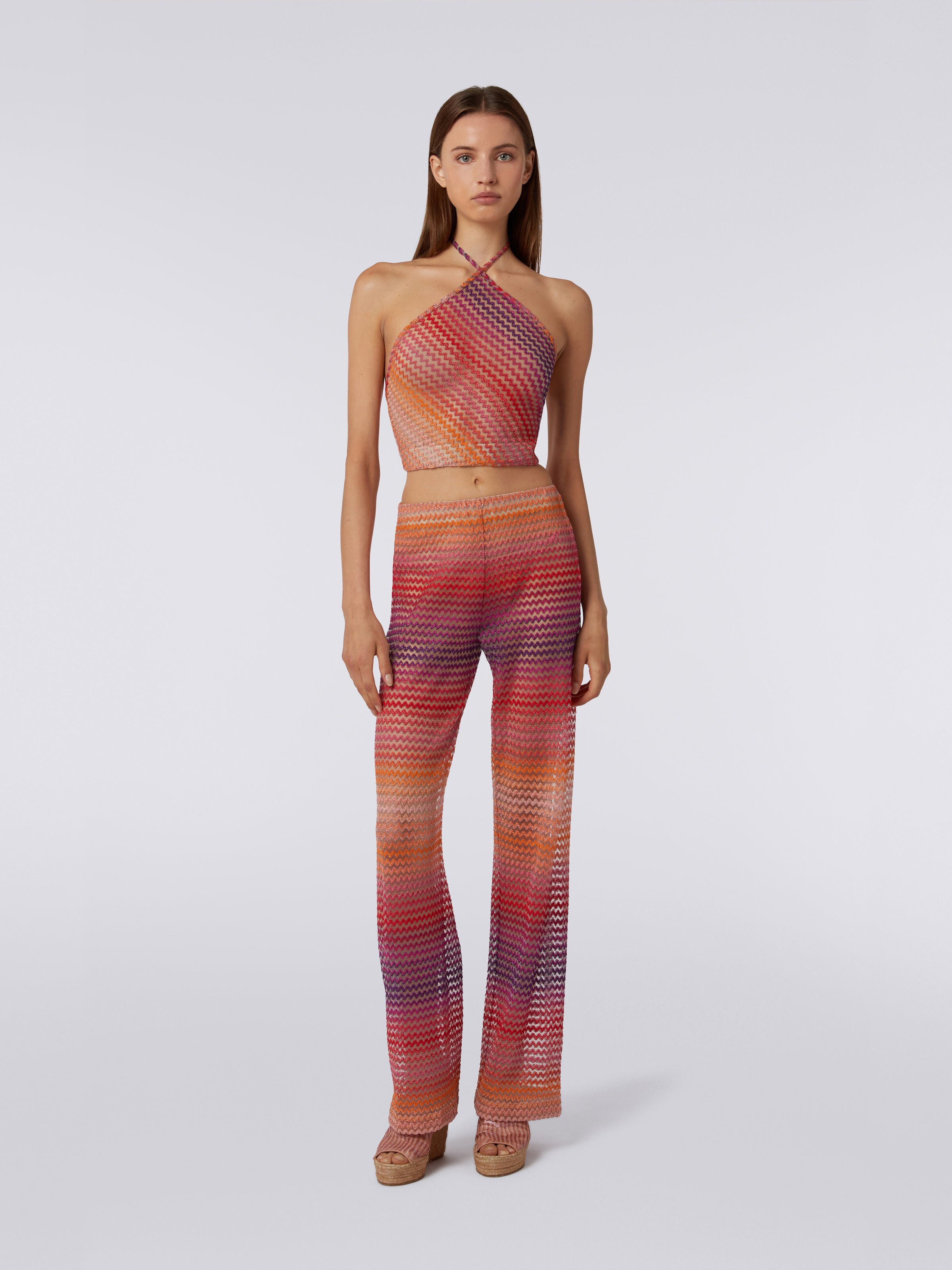 American neckline top with multicoloured zigzag, Pink - 1