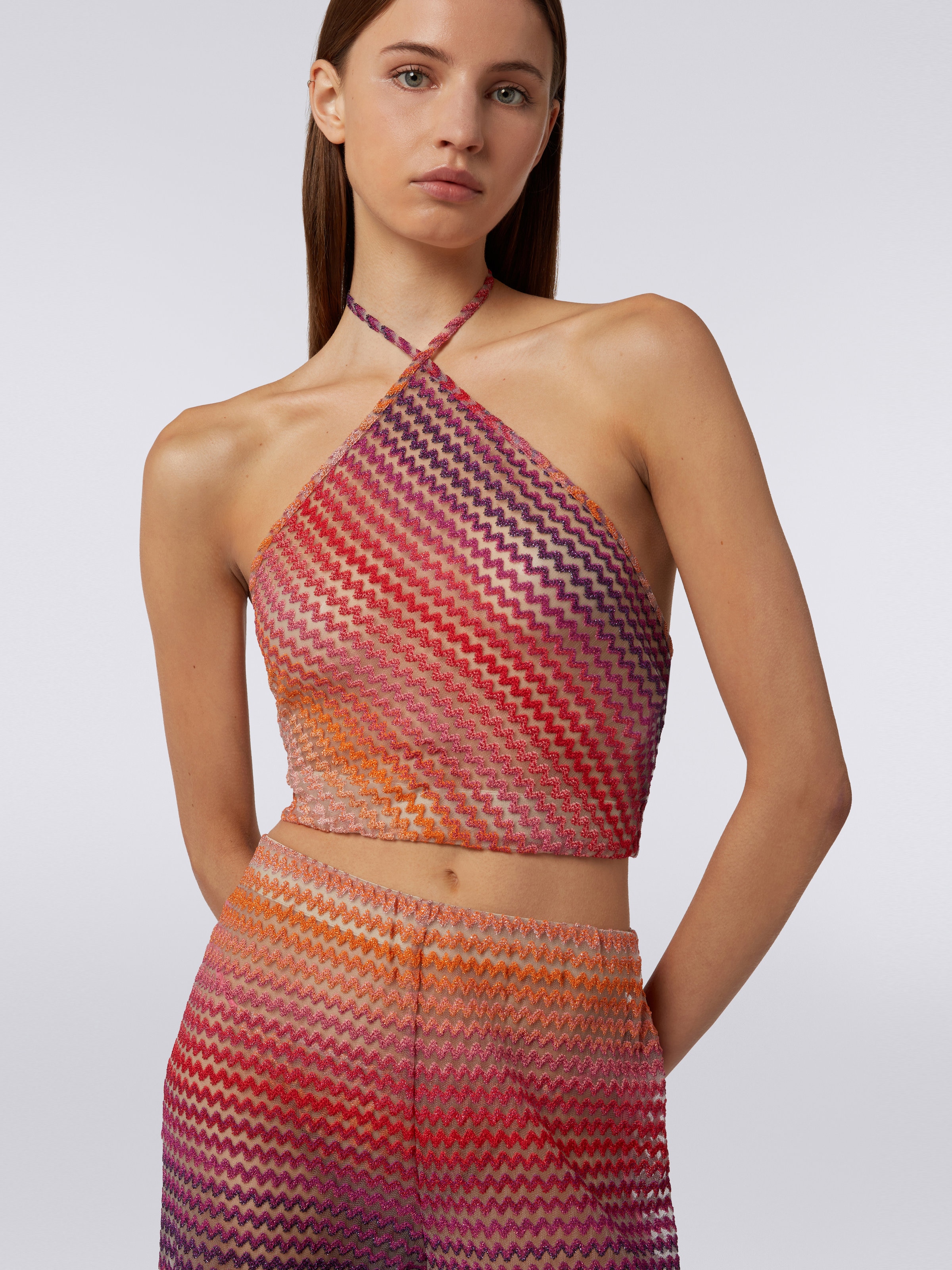 American neckline top with multicoloured zigzag, Pink - 4