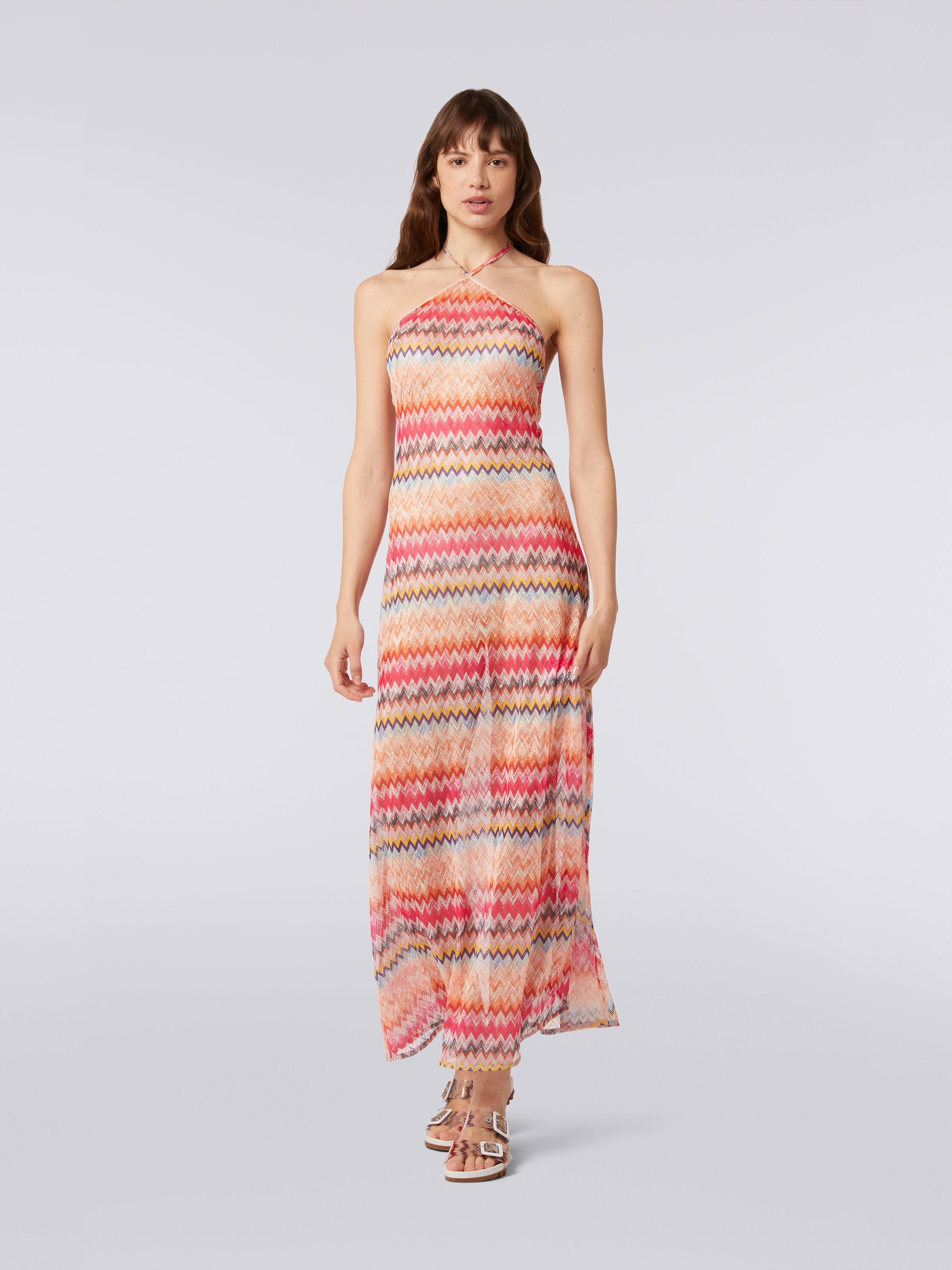 Long chevron viscose tulle cover up, Pink - 1