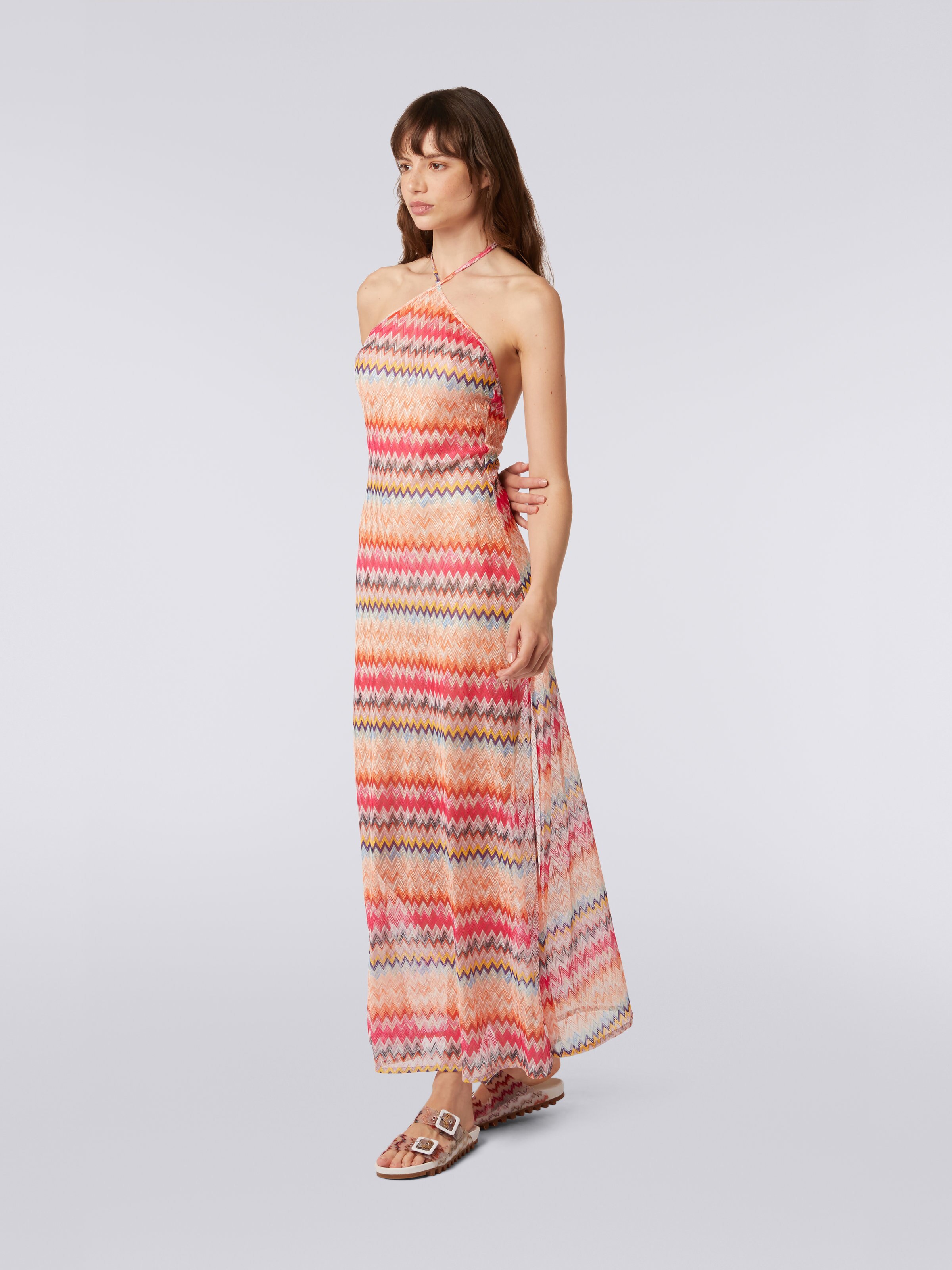 Long chevron viscose tulle cover up, Pink - 2