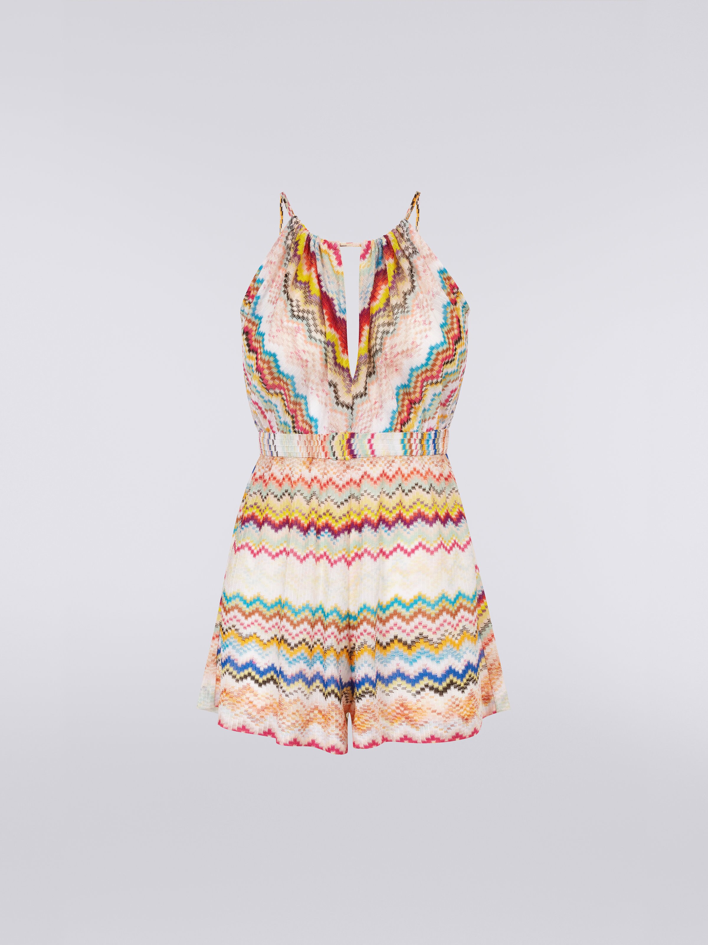 Short multicoloured 3D effect viscose jumpsuit, Multicoloured - 0
