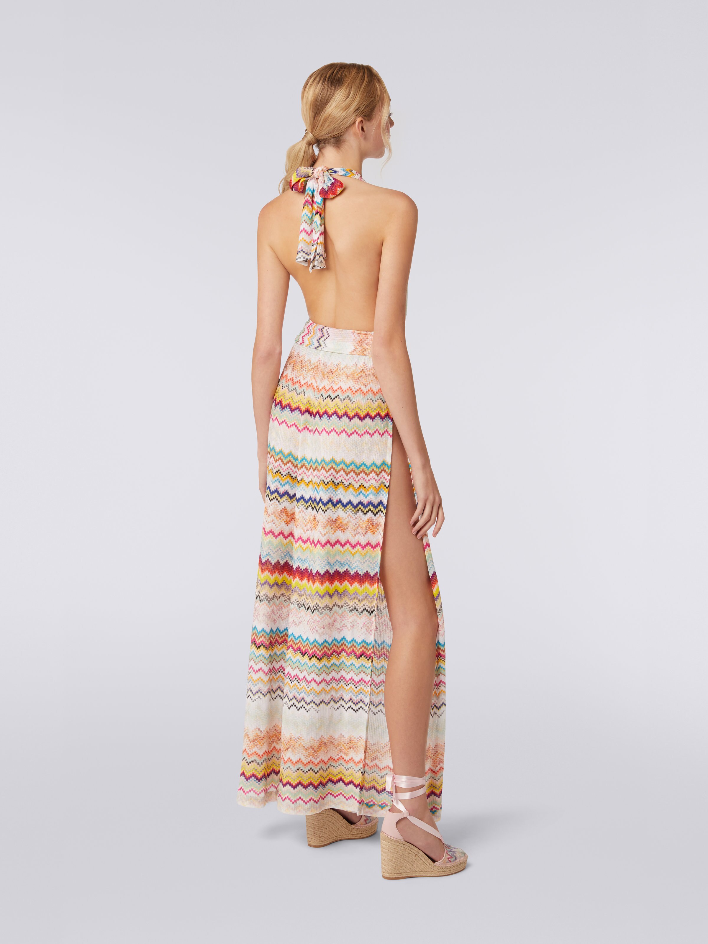 Long multicoloured 3D effect viscose knit jumpsuit Multicoloured