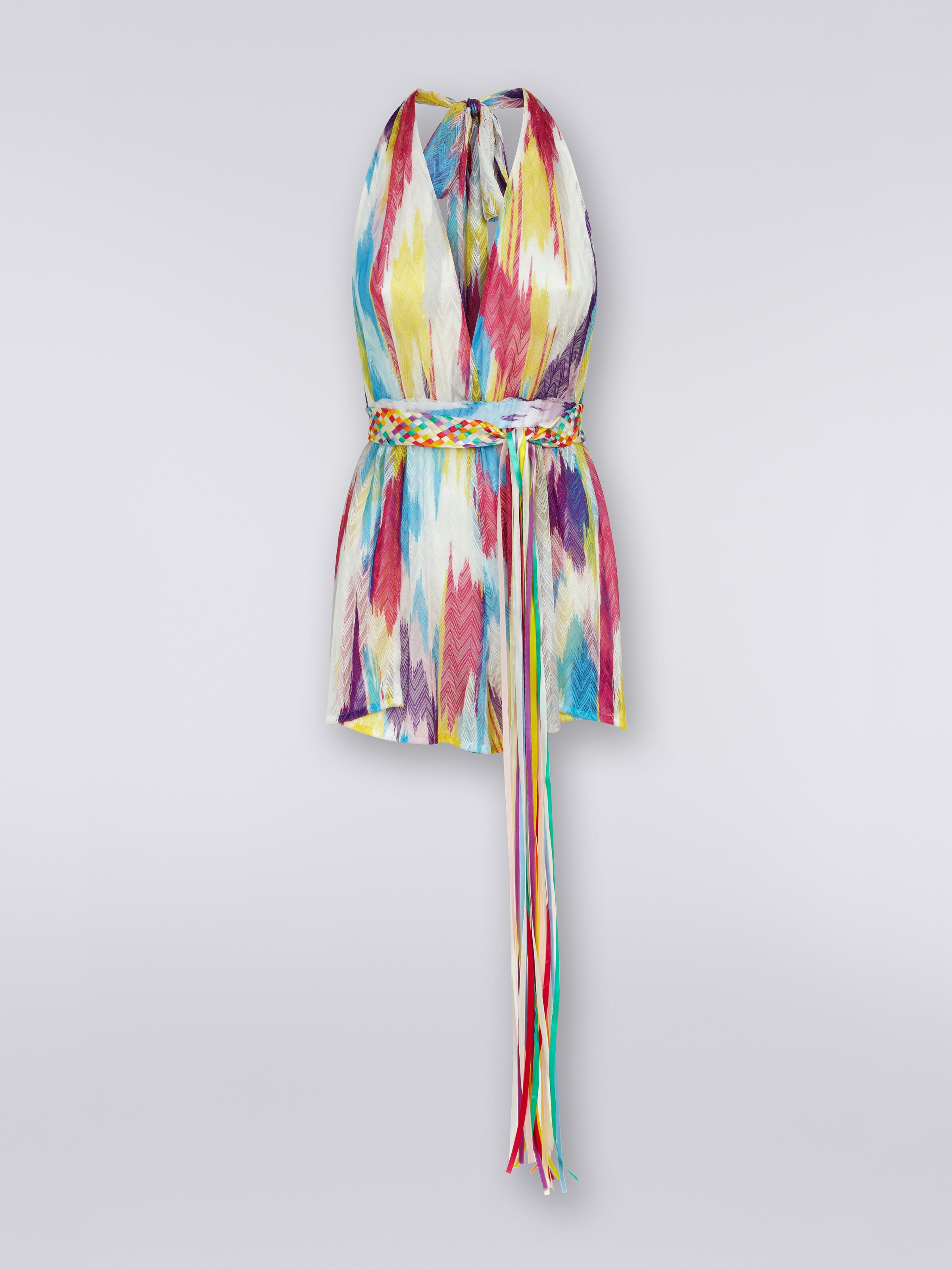 Kurzer Jumpsuit zum Überziehen am Strand mit Bändchengürtel, Mehrfarbig  - 0