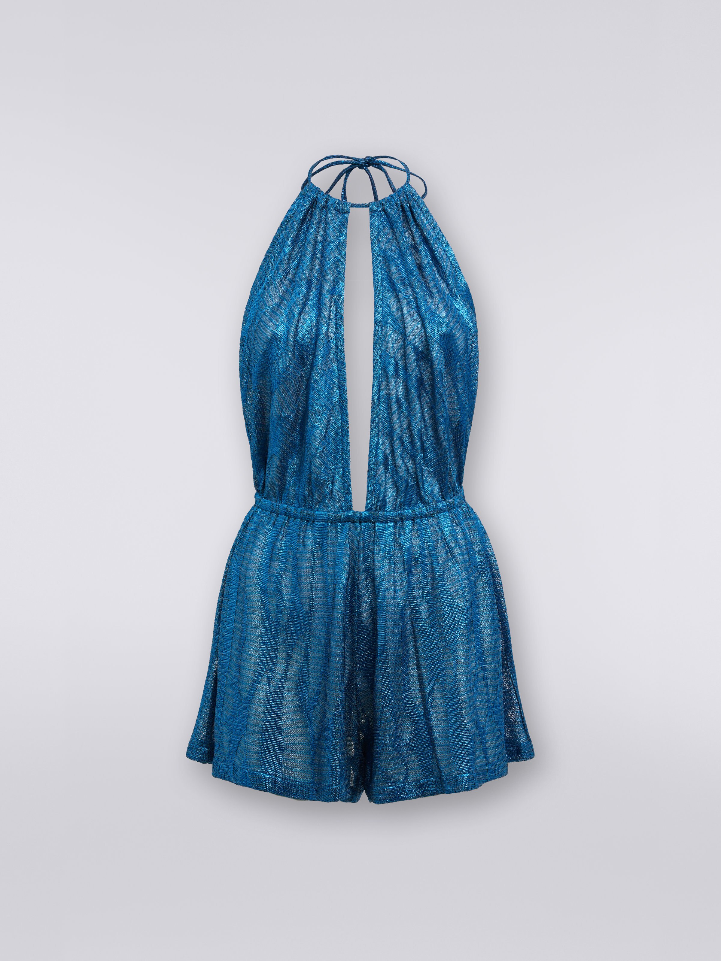Combinaison courte en maille de viscose jacquard, Bleu - 0
