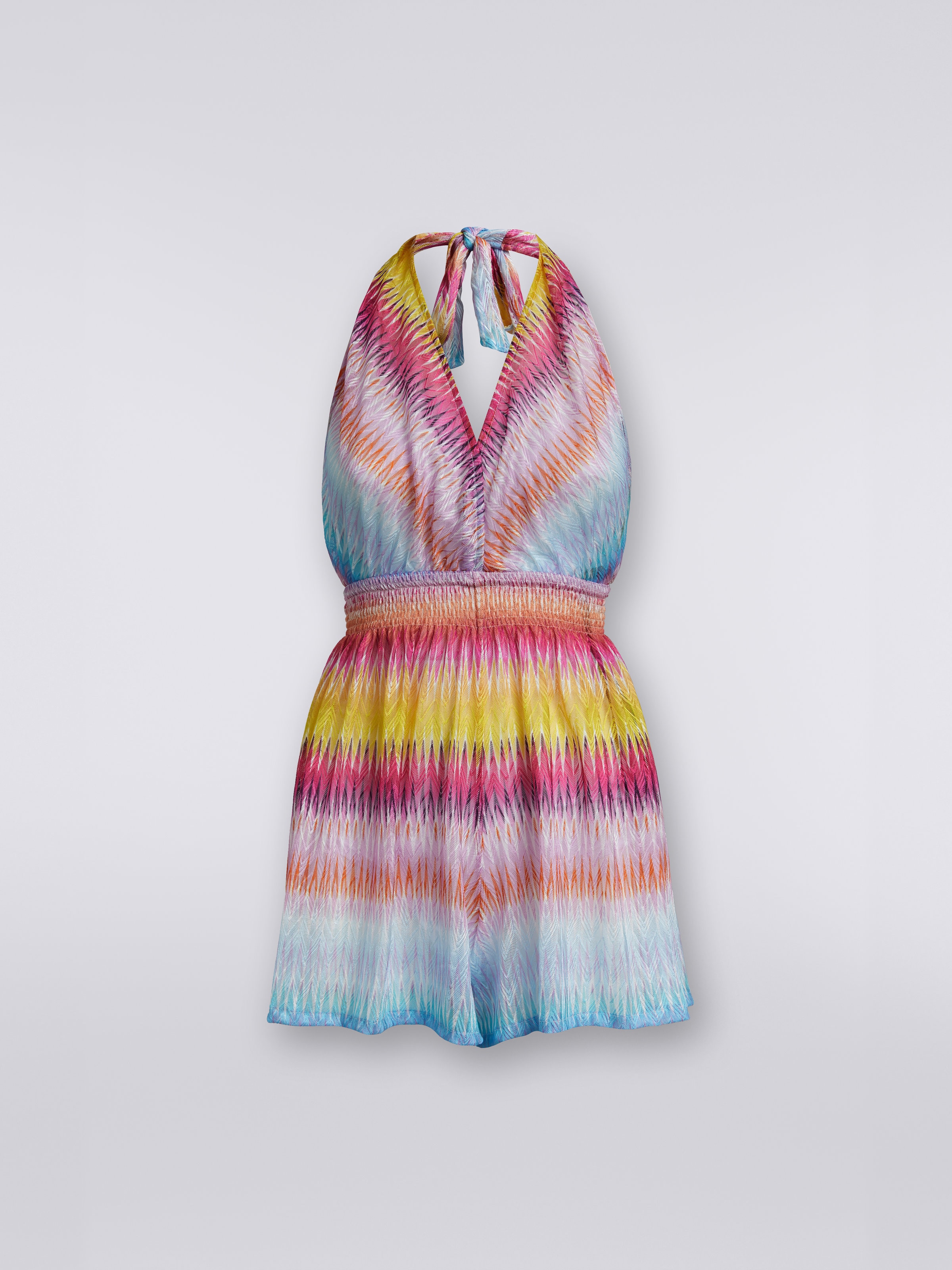 Kurzer Jumpsuit im Neckholder-Stil mit Zickzack-Print, Mehrfarbig  - 0