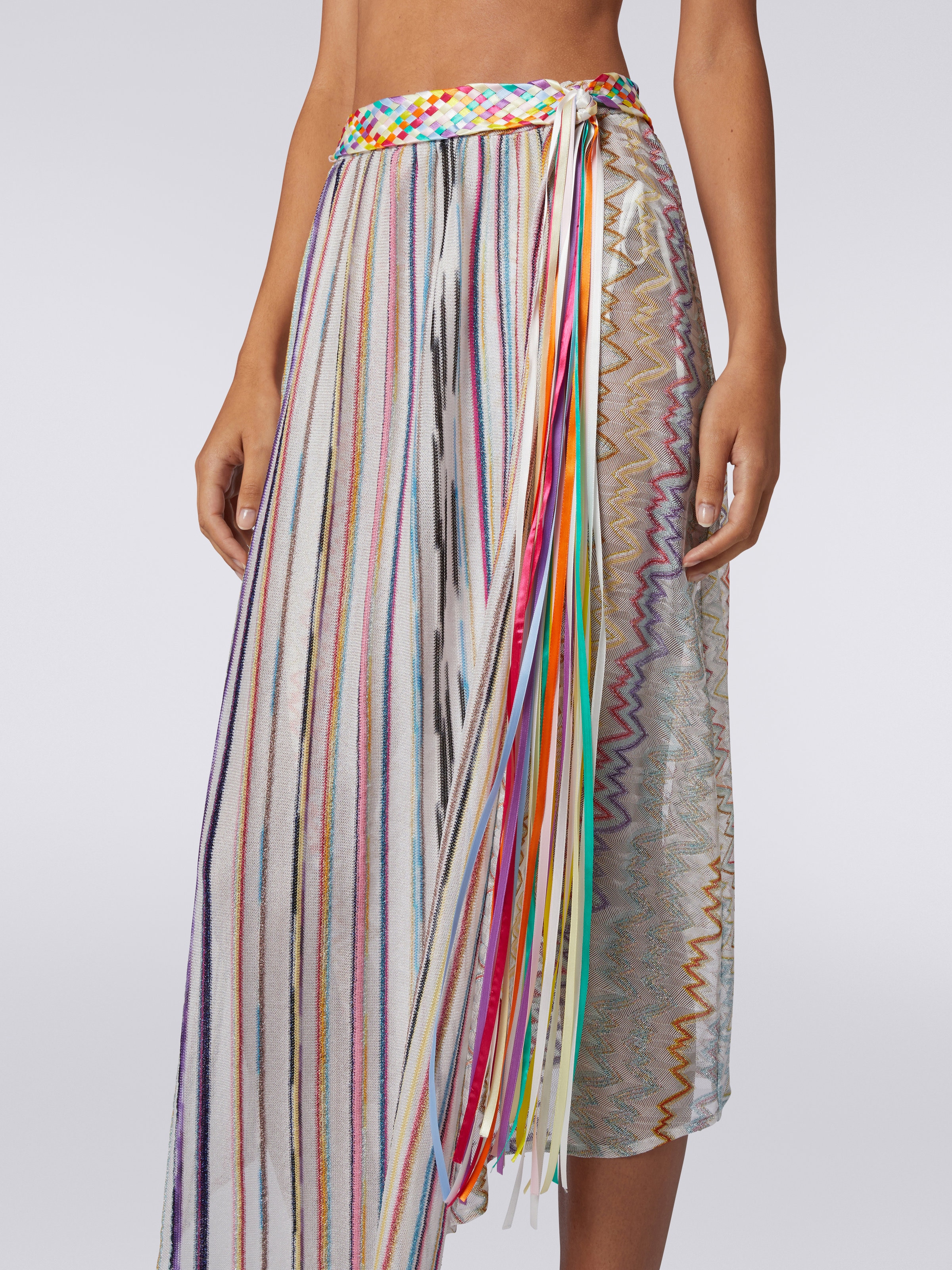 Midi skirt with braided belt Multicoloured Lamé Patchwork | Missoni