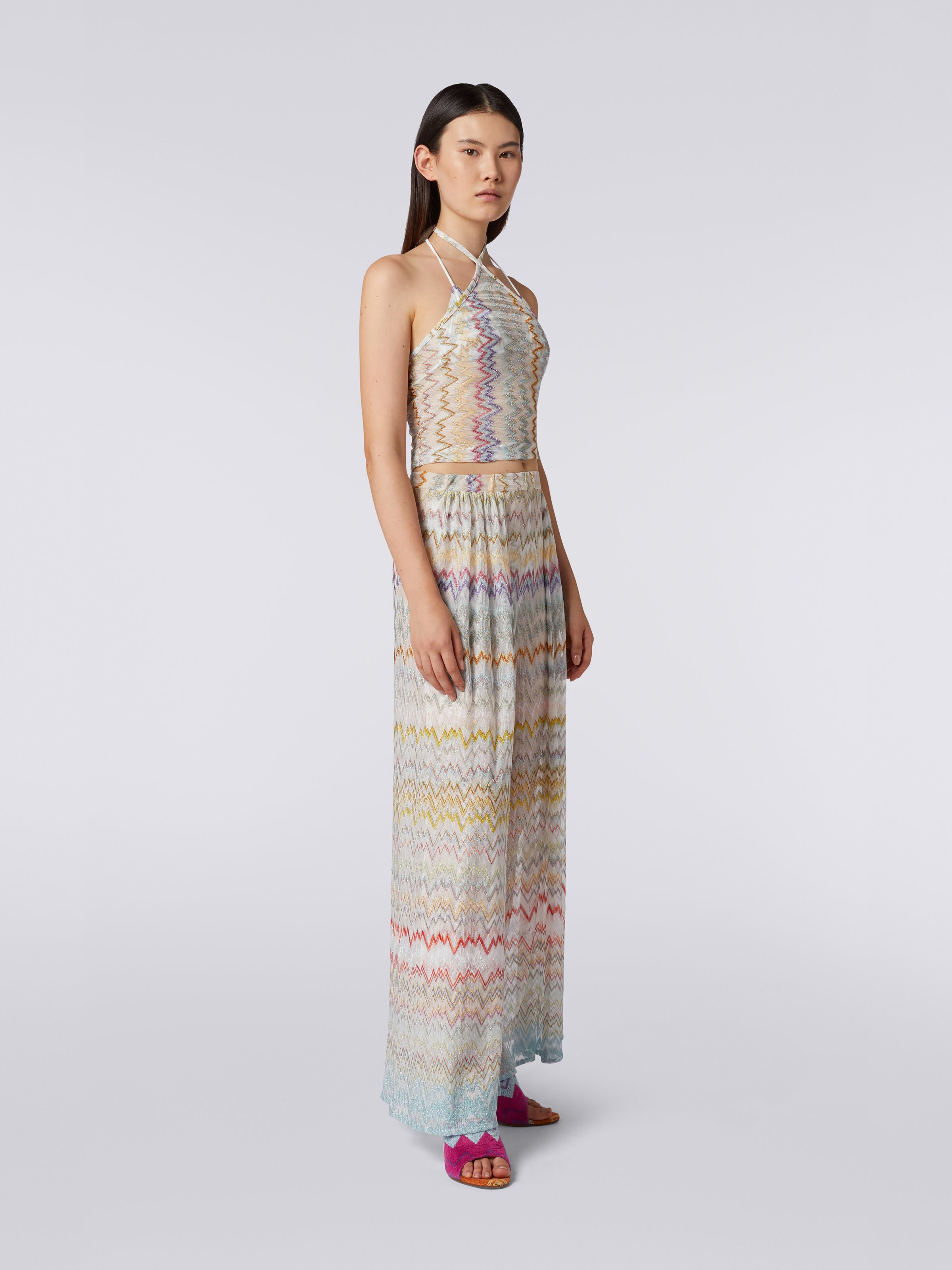 Viscose blend palazzo trousers with lamé, Multicoloured  - 2