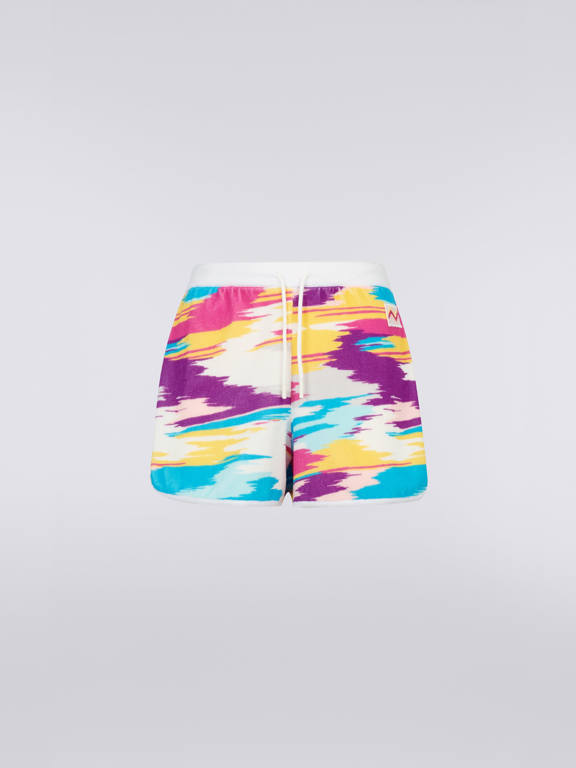 Multicoloured slub terry shorts with drawstring, Multicoloured  - 0