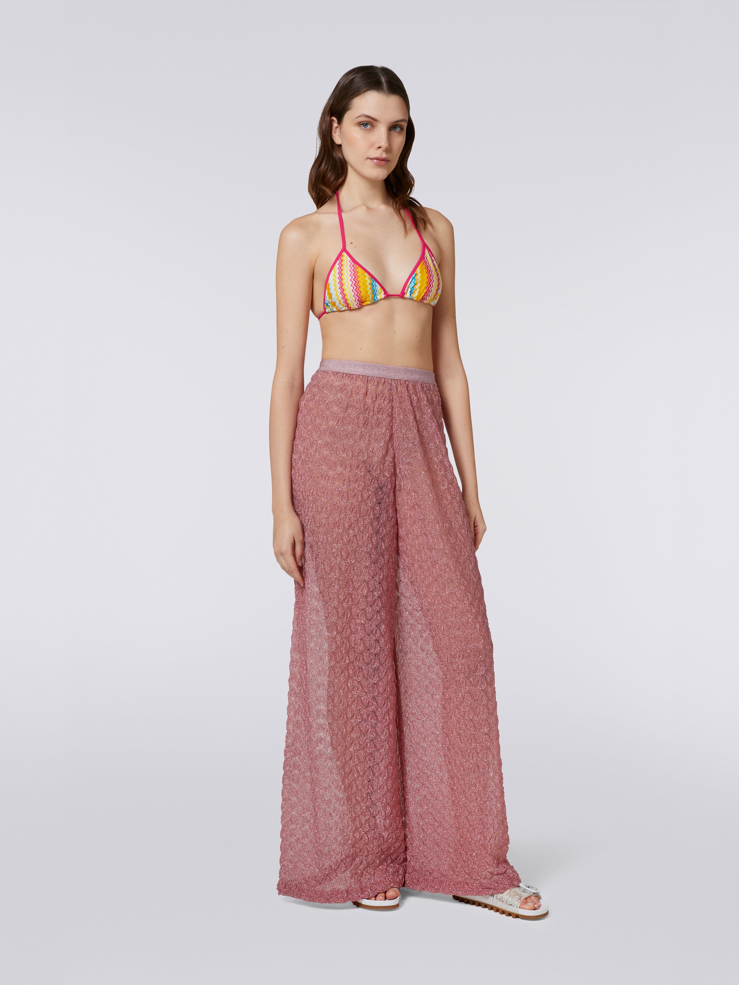 Viscose blend palazzo trousers with lamé, Pink Lamé - 1