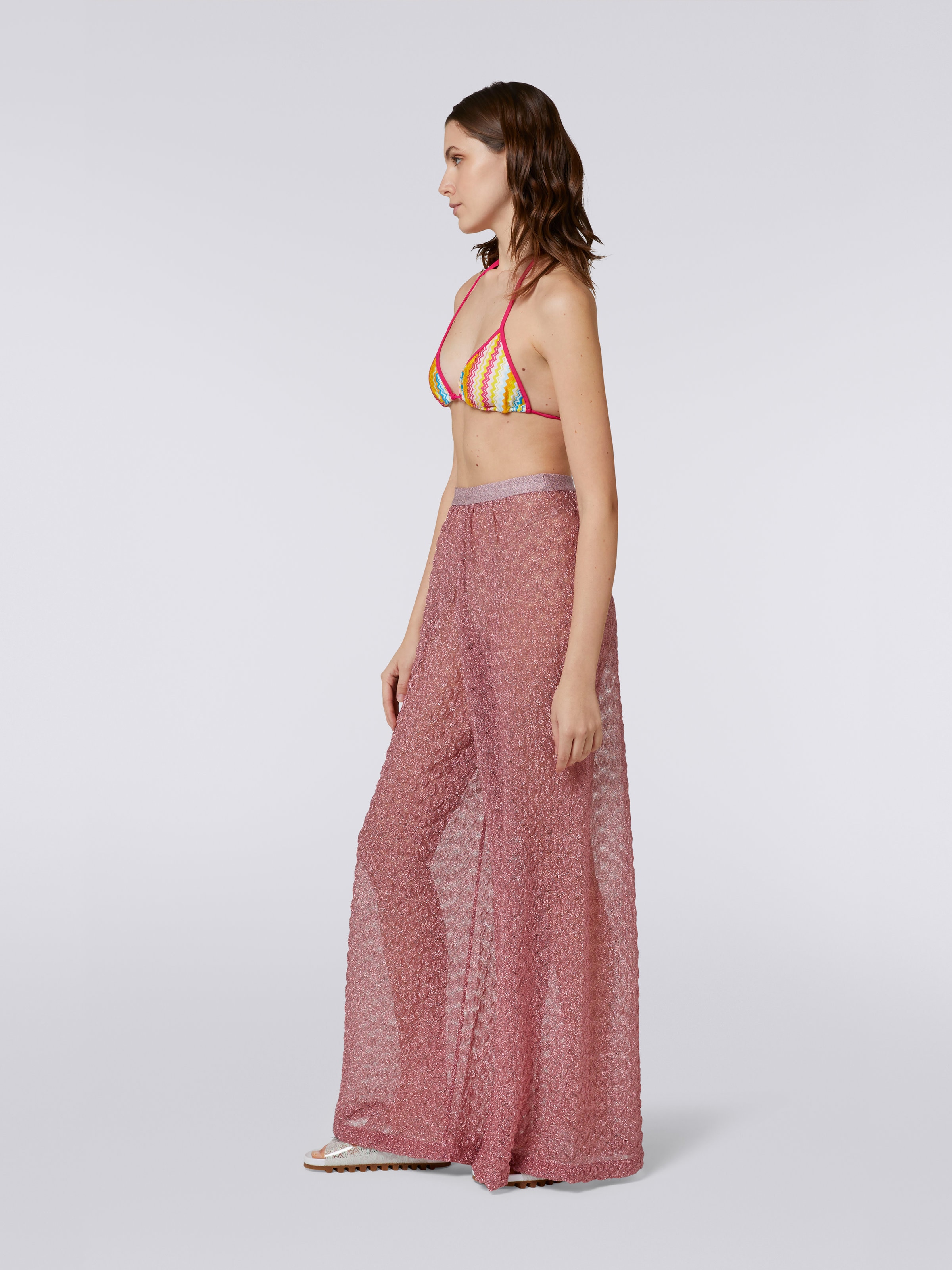 Viscose blend palazzo trousers with lamé, Pink Lamé - 2