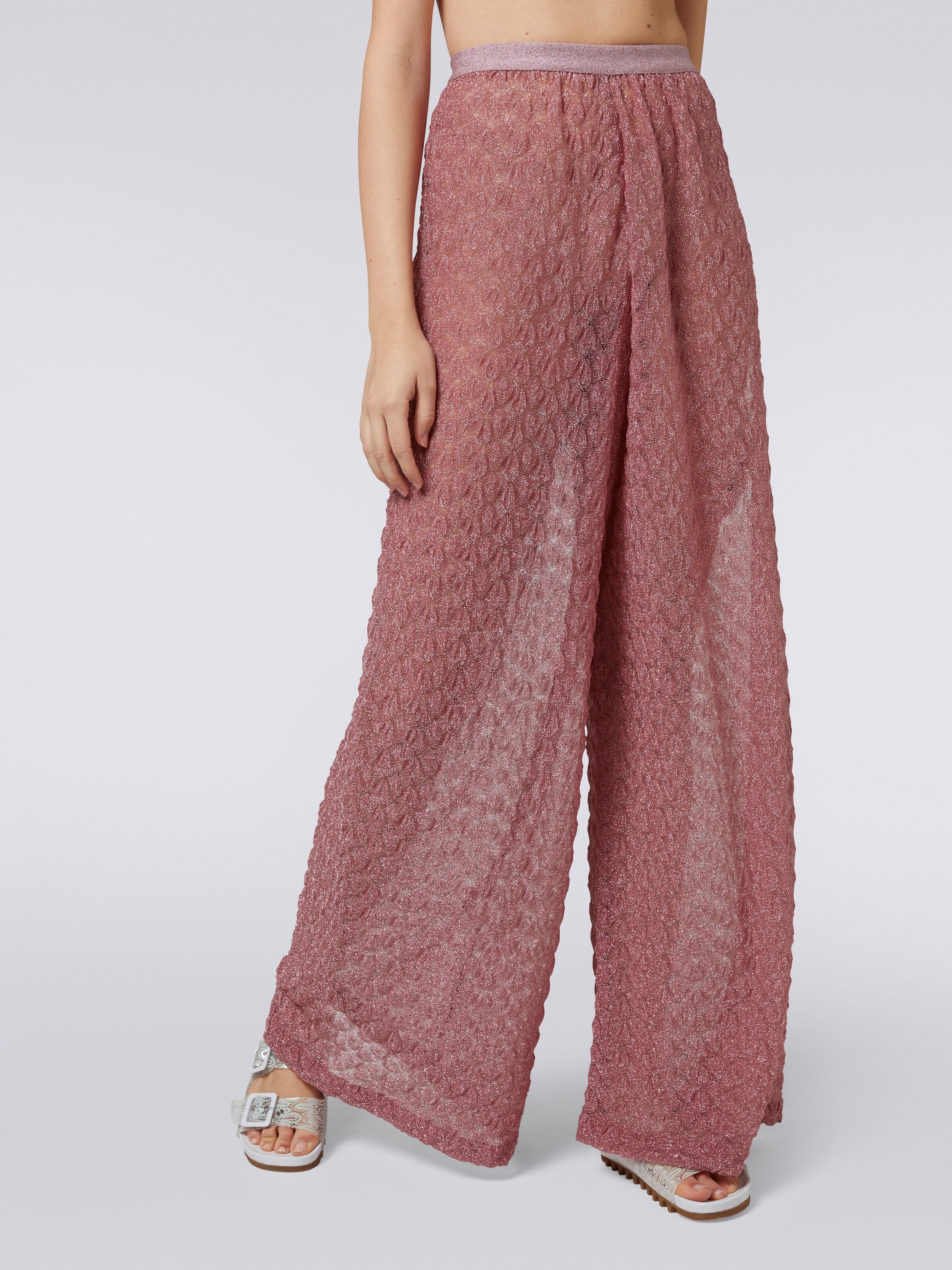 Viscose blend palazzo trousers with lamé, Pink Lamé - 4