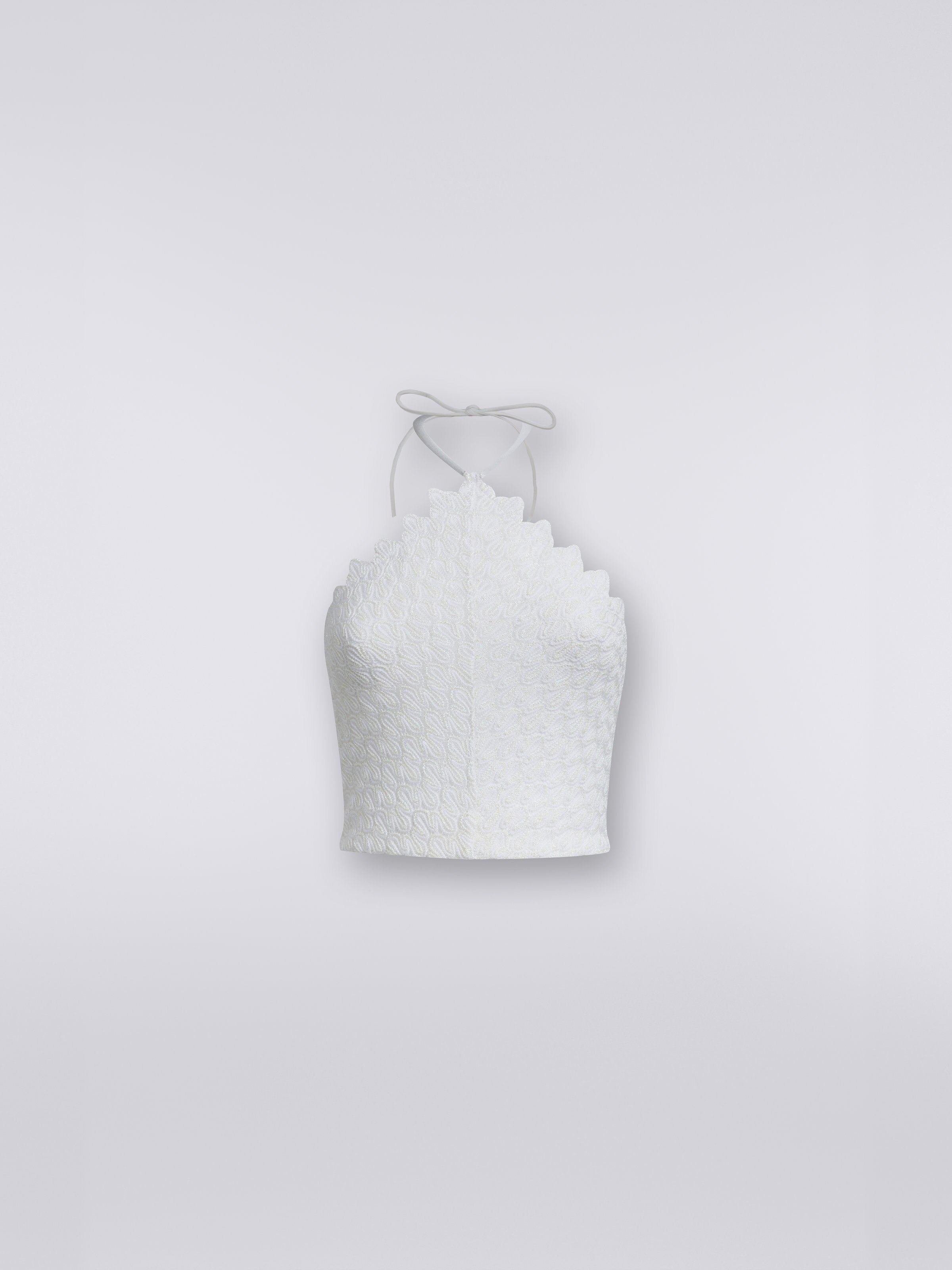 American neckline top in lace-effect knit with lurex, White  - 0